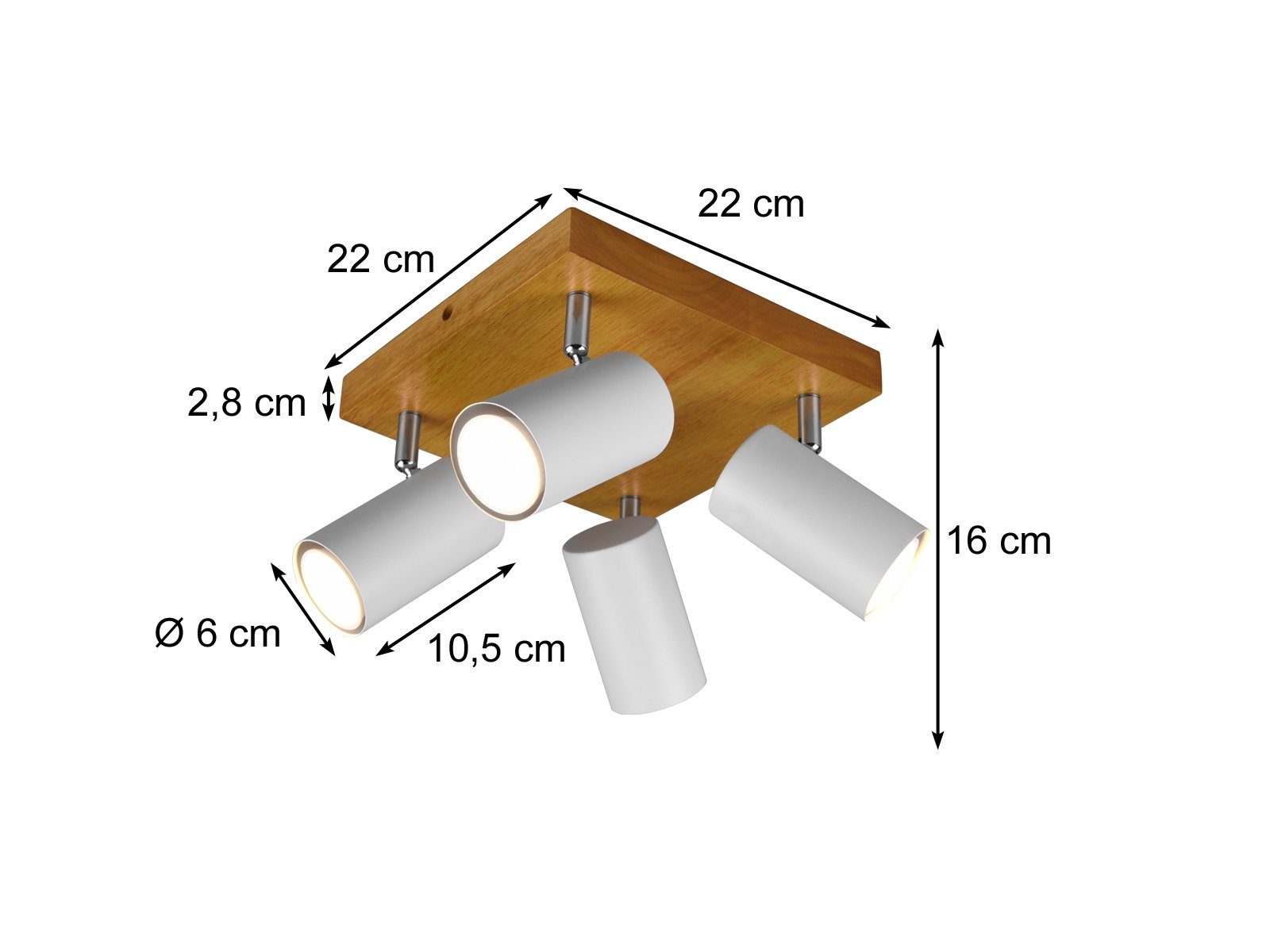 Weiß kleine Spotlampen innen Ø22cm wechselbar, meineWunschleuchte Holz-lampe Deckenstrahler, Dimmfunktion, Treppenhaus LED Balkenlampe matt LED Naturholz Warmweiß, / Decke