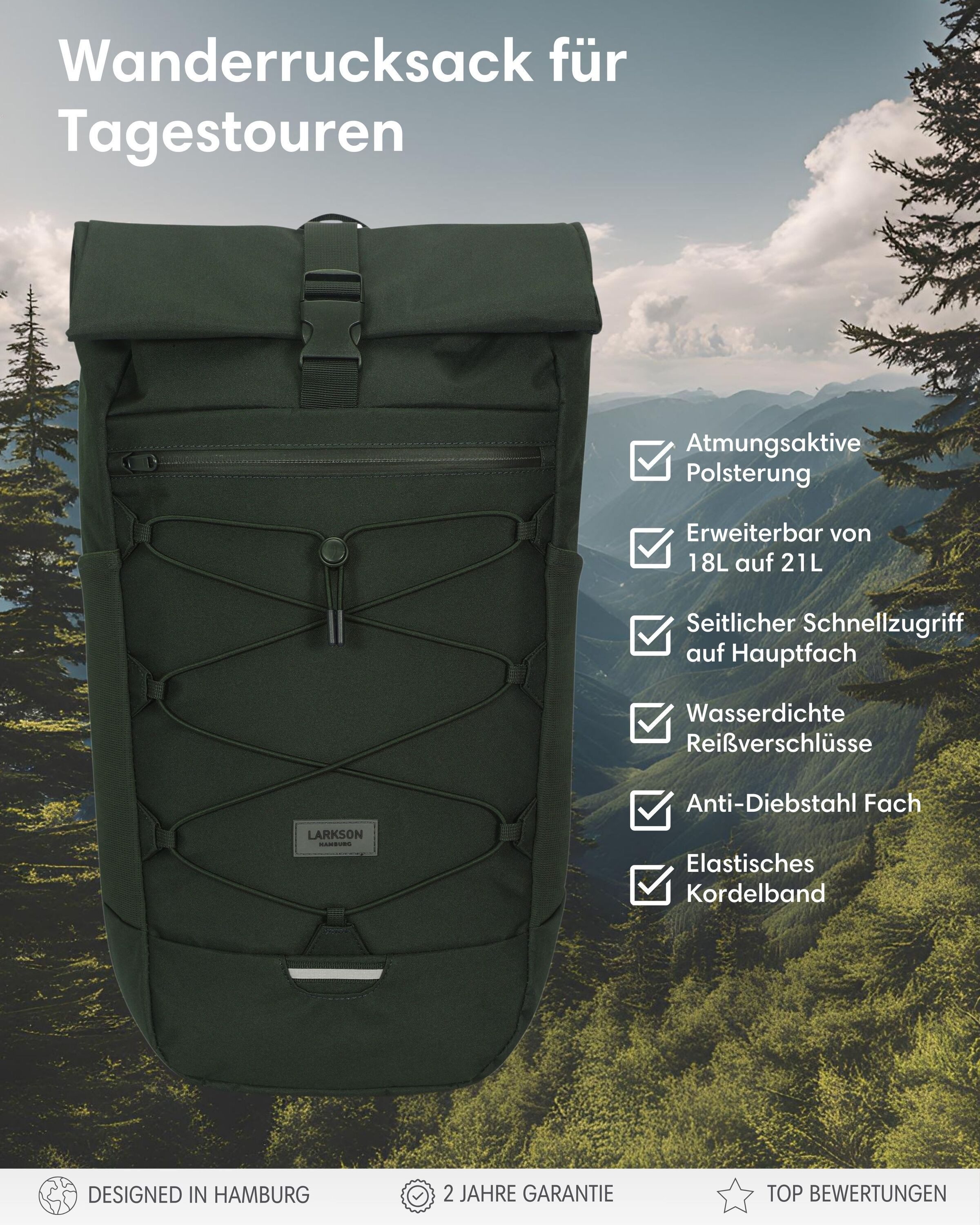 LARKSON Wanderrucksack Arvid Wanderrucksack mit Mesh-Polsterung günstig online kaufen