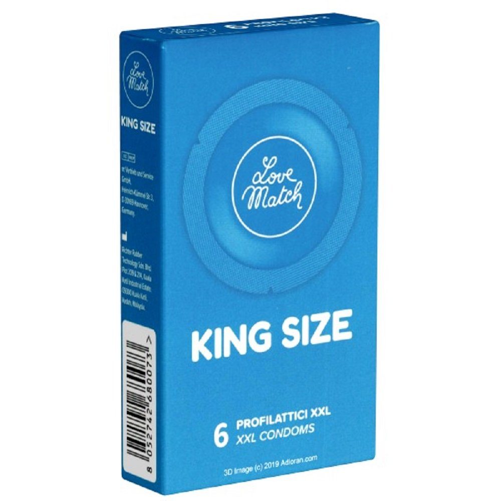 Love Match XXL-Kondome King Size Packung mit, 6 St., italienische Kondome mit besonders viel Platz, Retro-Design, extra große Kondome in Rundfolien