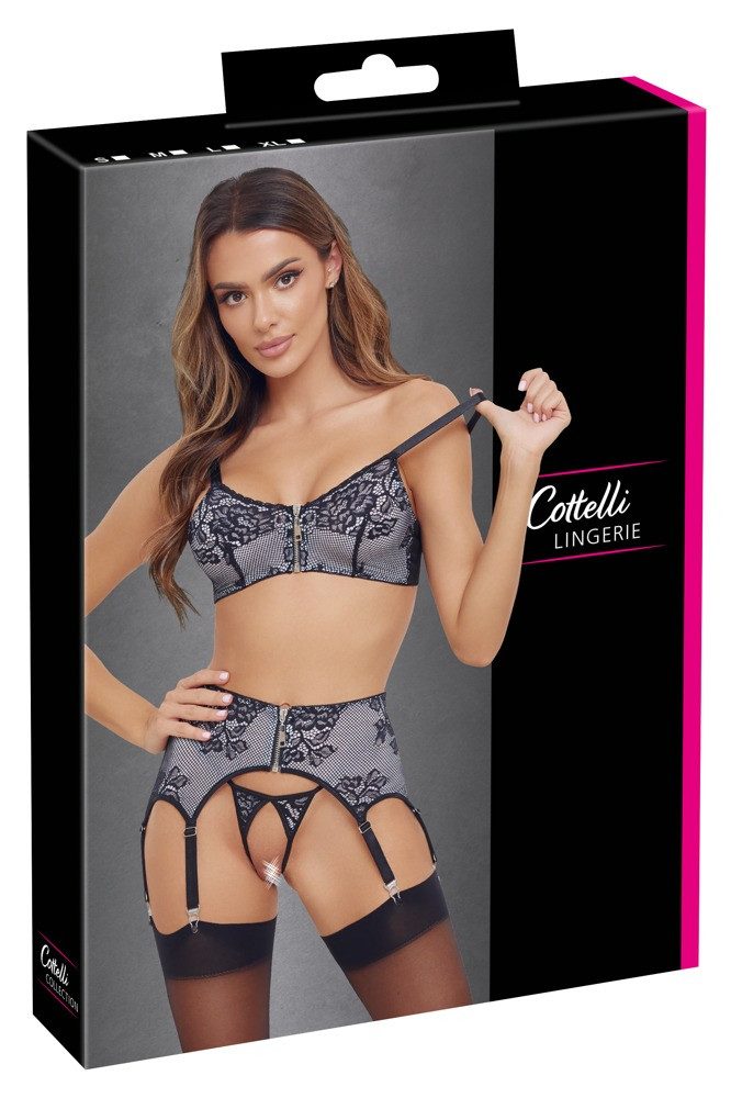 Set: Ouvert-BH Cottelli Collection BH Set weiß schwarz S - XL