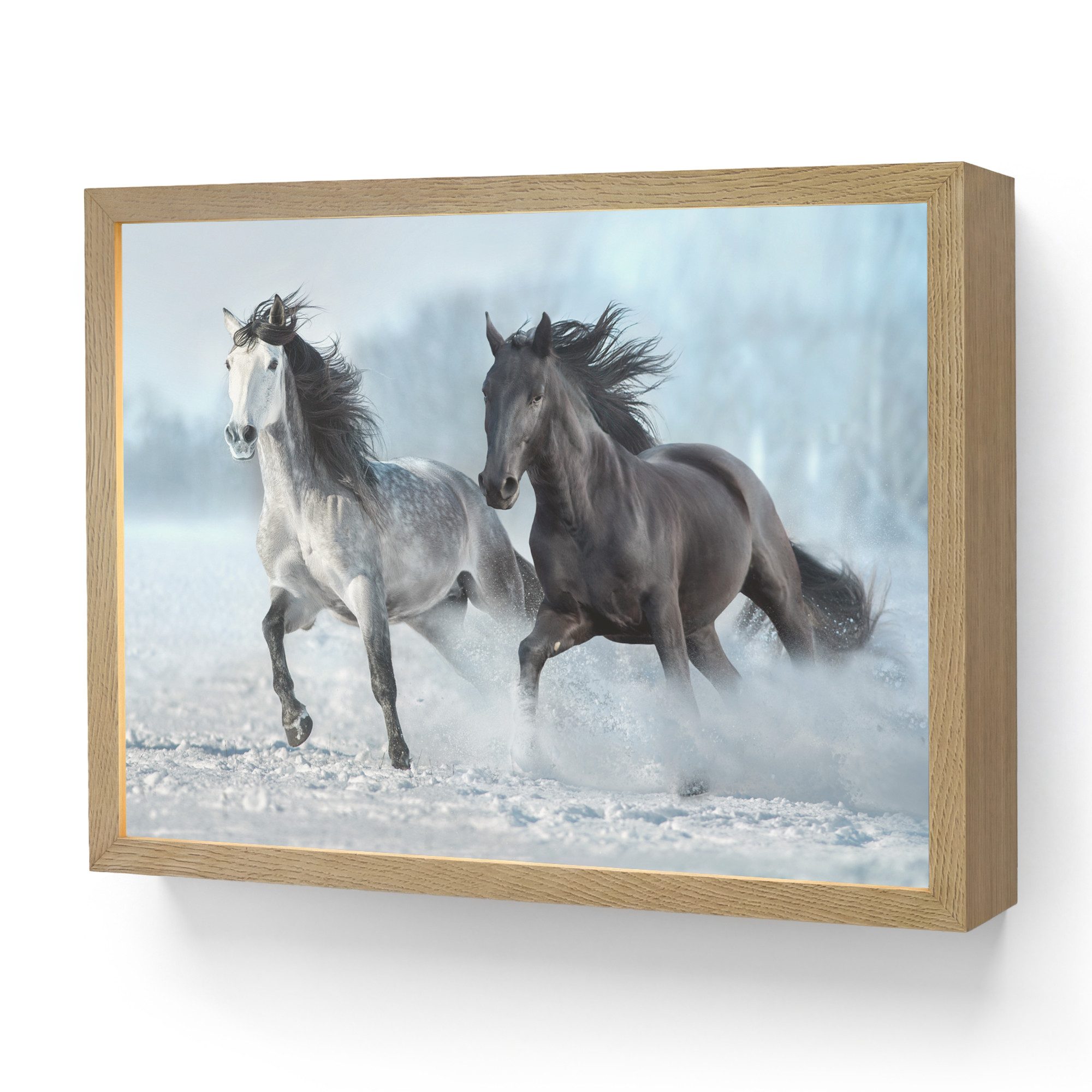 OnlyWow Wandleuchte Lightbox Pferde - Winter - Tiere - Natur - Schnee, Dimmbar, Farbwechsel, LED, Warmweiß, Kaltweiß, Neutralweiß Einstellbar, Wandlampe Innen, Dimmbar, Aufladbarer USB Akku, LED, Modern