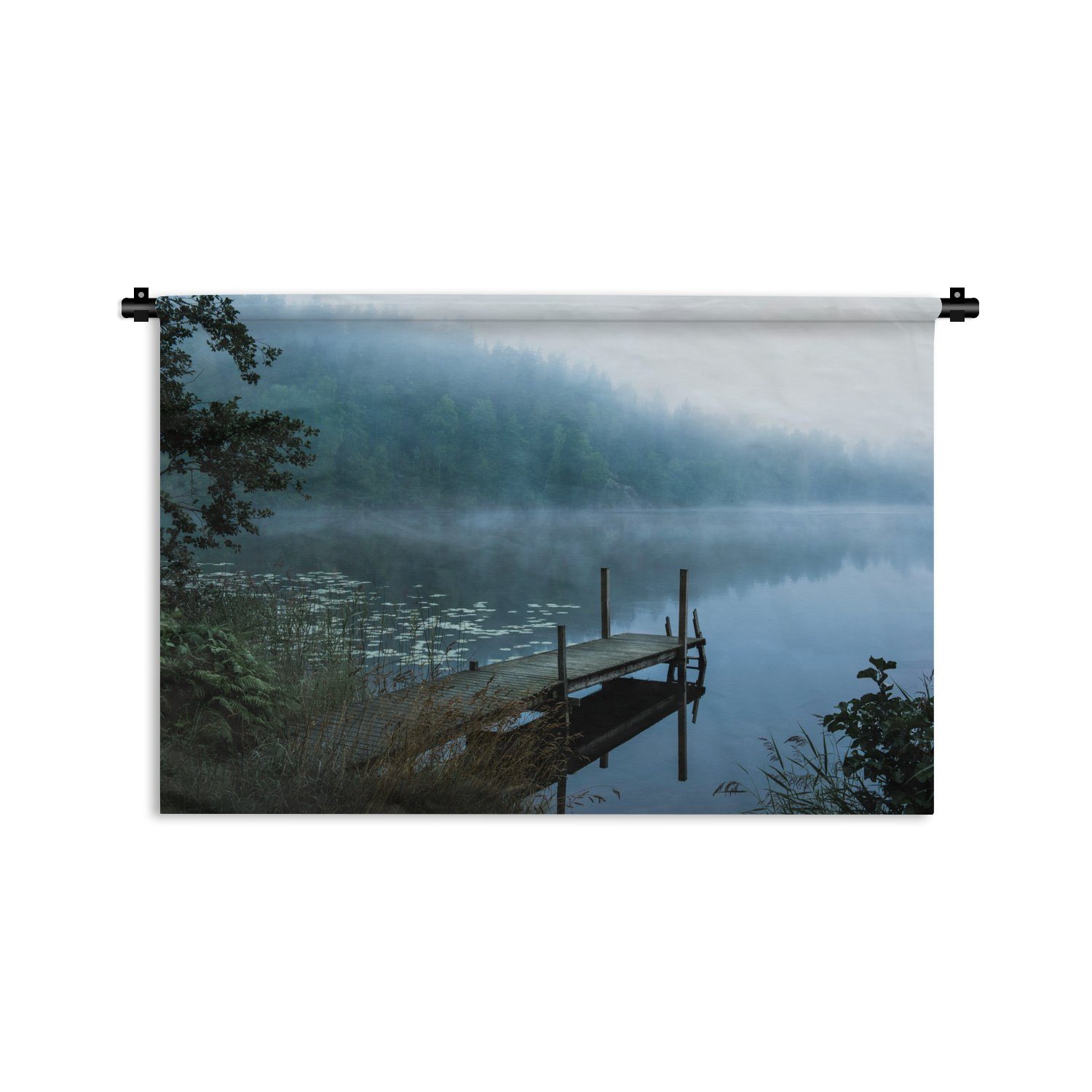 MuchoWow Wanddekoobjekt Natur - See - Wald - Nebel, Wanddeko für Wohnzimmer, Schlafzimmer, Kleid, Wandbehang, Kinderzimmer