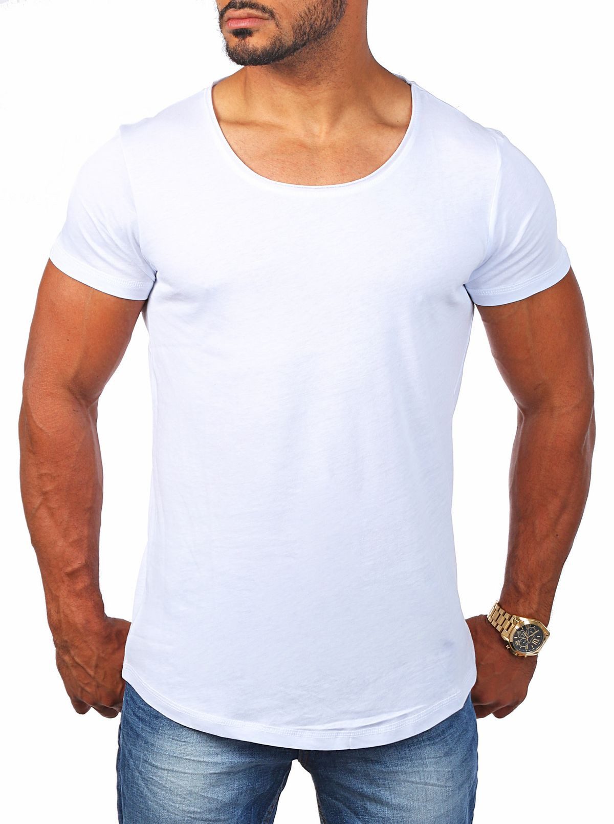 Young & Rich T-Shirt Herren Uni Basic 1702 tief-breit geschnittener Ausschn günstig online kaufen