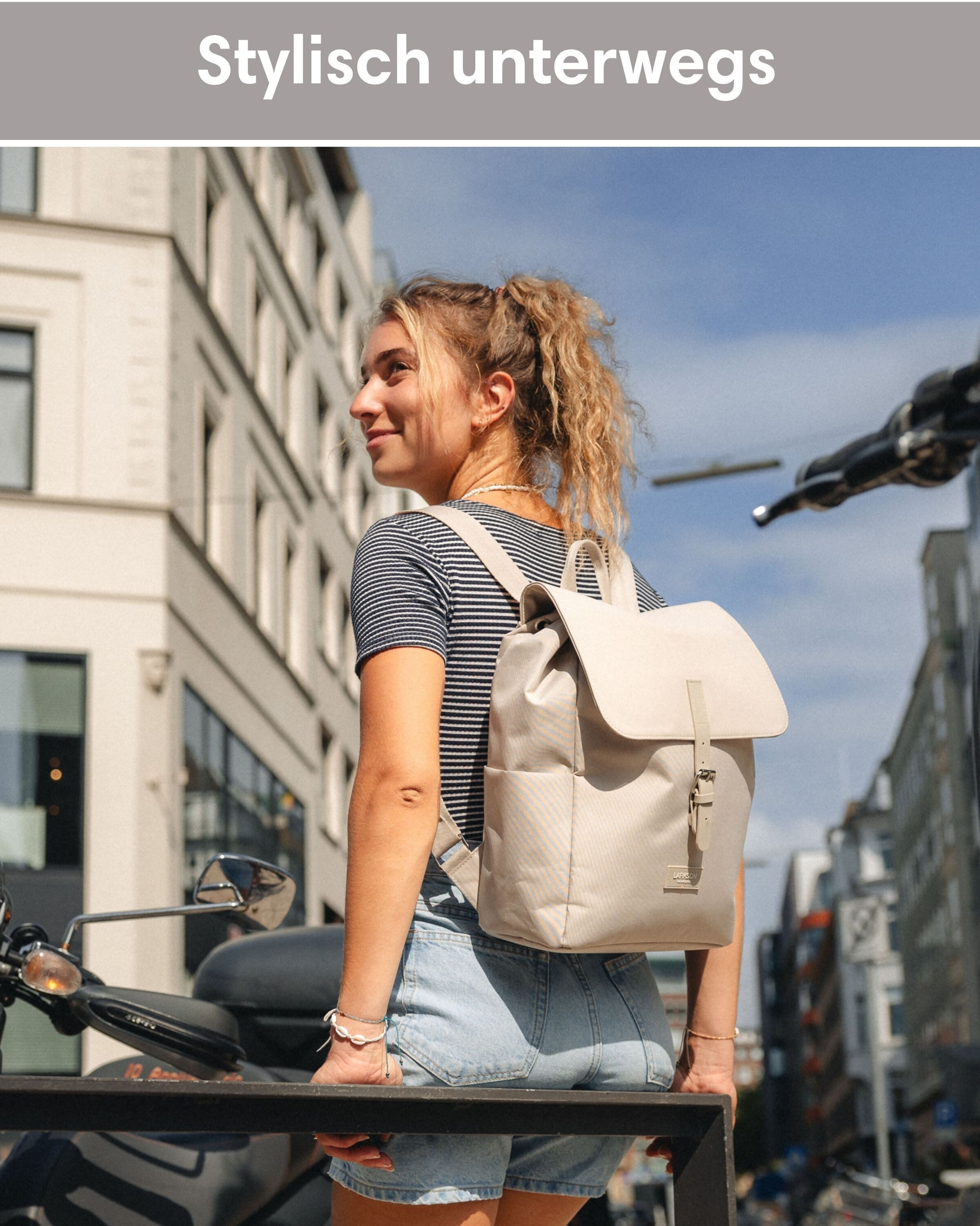 LARKSON Cityrucksack Ida Laptop Rucksack Damen Herren Klein Elegant (1-tlg), Anti Diebstahl Seitentasche, Laptopfach, Wasserabweisend