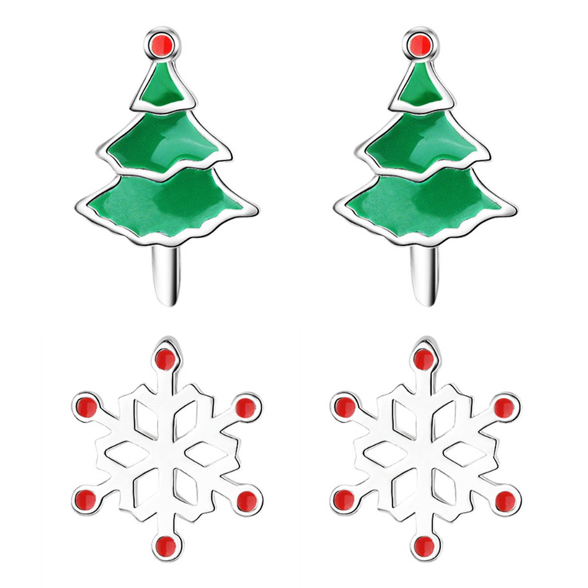 LÖB Paar Ohrstecker (Geschenke für Frauen Beste Freundin Mutter Mama Damen zum Geburtstag Weihnachten Weihnachtsgeschenke, Inkl. Ювелирные изделияbox), 925 versilbert Stecker Weiß Grün Rot Weihnachtsohrringe Damen Herren