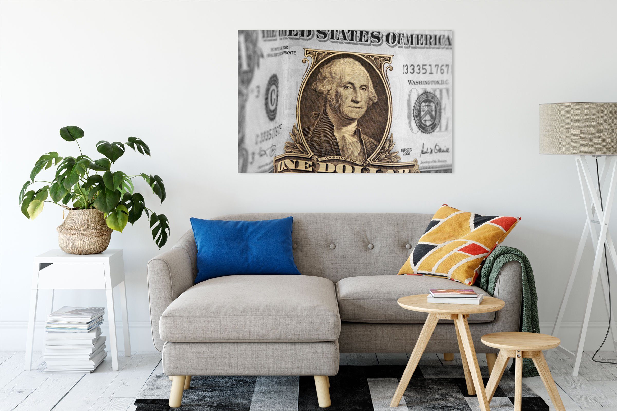 Pixxprint Leinwandbild Washington Dollarschein, Washington Dollarschein (1 St), Leinwandbild fertig bespannt, inkl. Zackenaufhänger