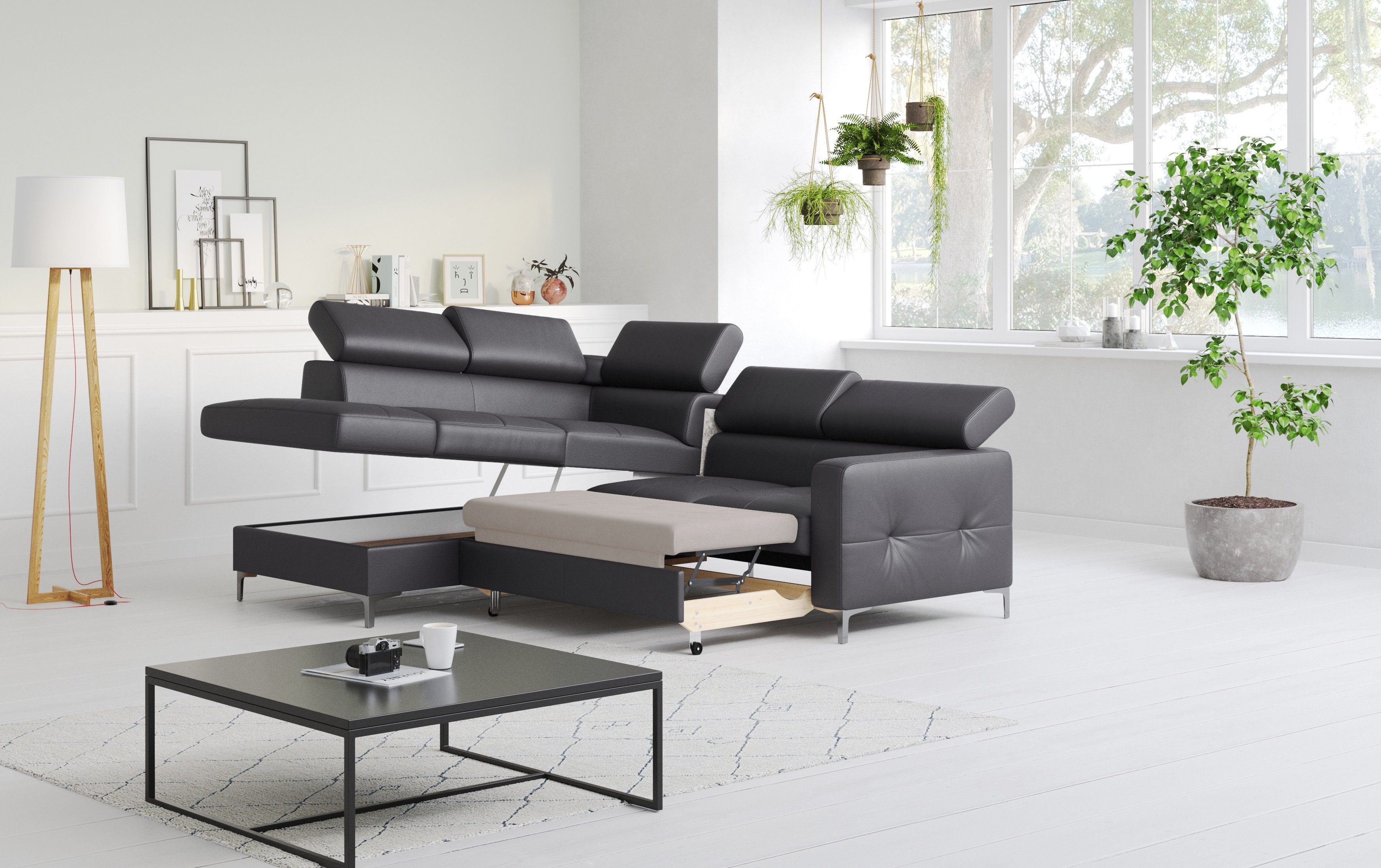 COTTA Ecksofa Sammy Echtleder, Echtleder mit Schlaffunktion und Bettkasten