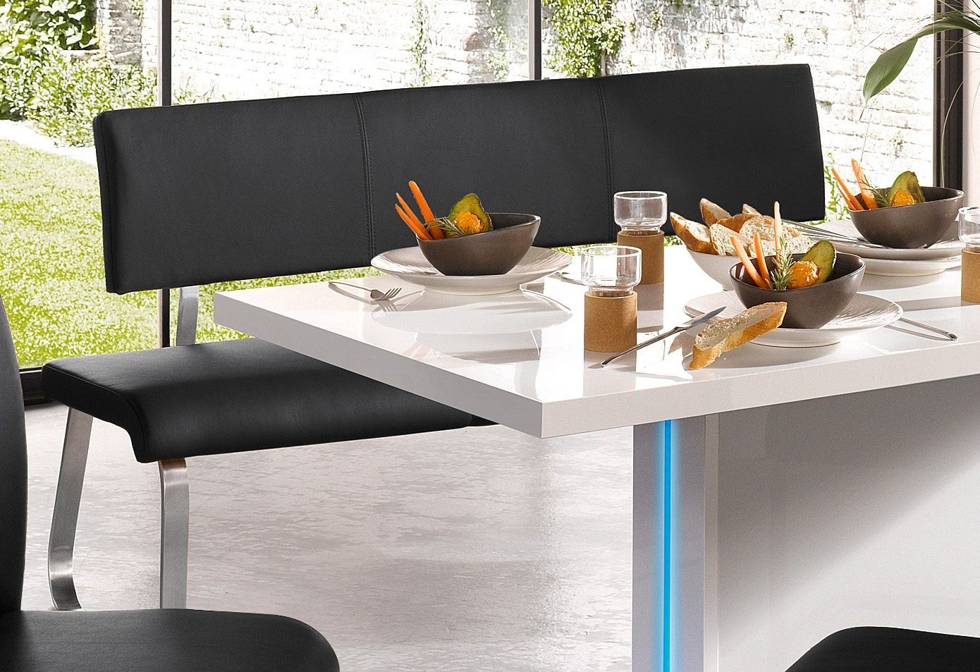MCA furniture Polsterbank Arco, belastbar 280 in bis schwarz verschiedenen Breiten Kg, Echtleder