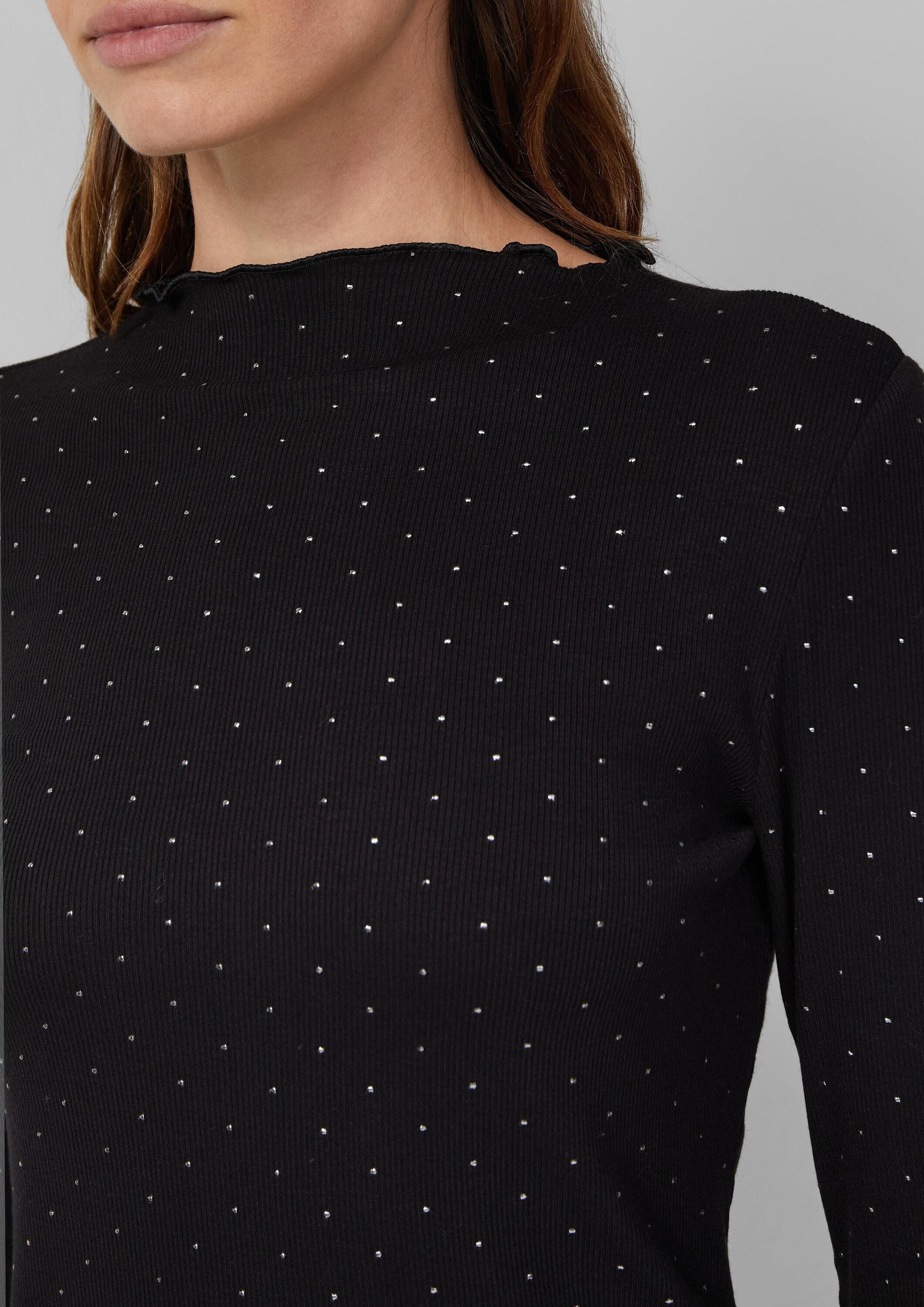 s.Oliver Langarmshirt T-Shirt Geripptes Jerseyshirt im Slim Fit mit Metallic-Print