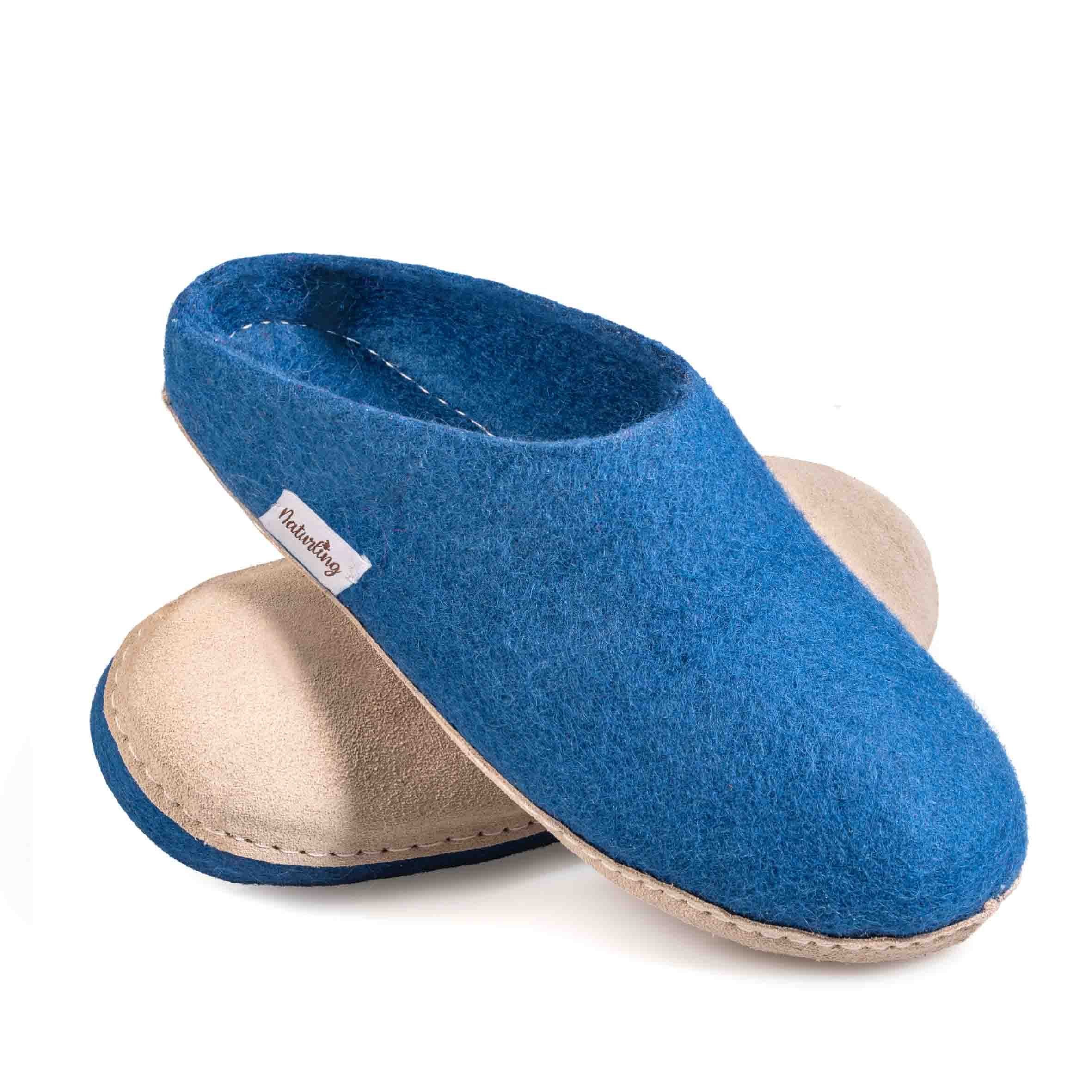 naturling Filz Damen Pantoffel Hausschuh (mit bequemer) Ledersohle
