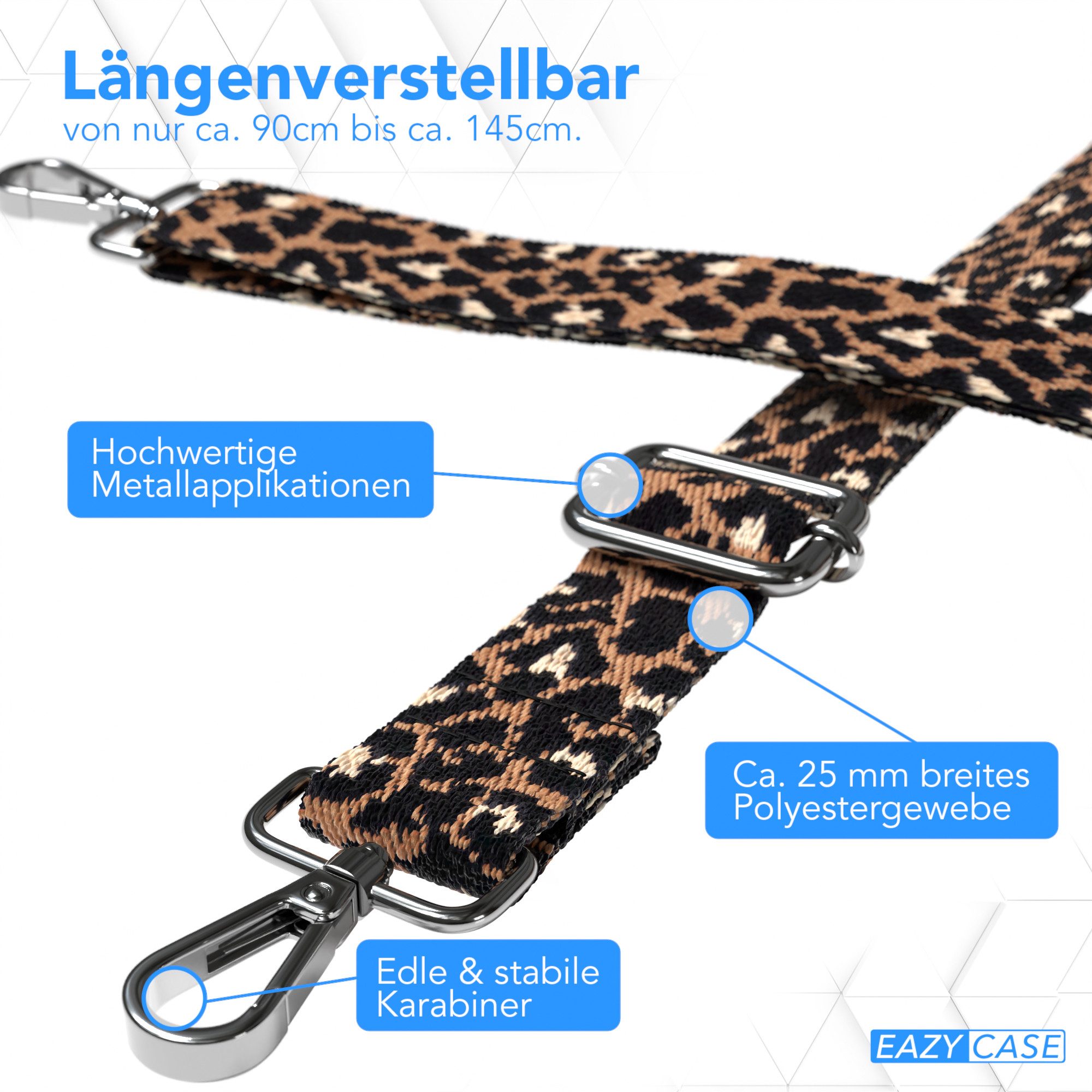 EAZY CASE Schulterriemen Ersatz Taschenriemen Boho Style Ersatzband für Taschen Schulterband DIY Handtaschenband Leo Braun – Bild 3 von 5