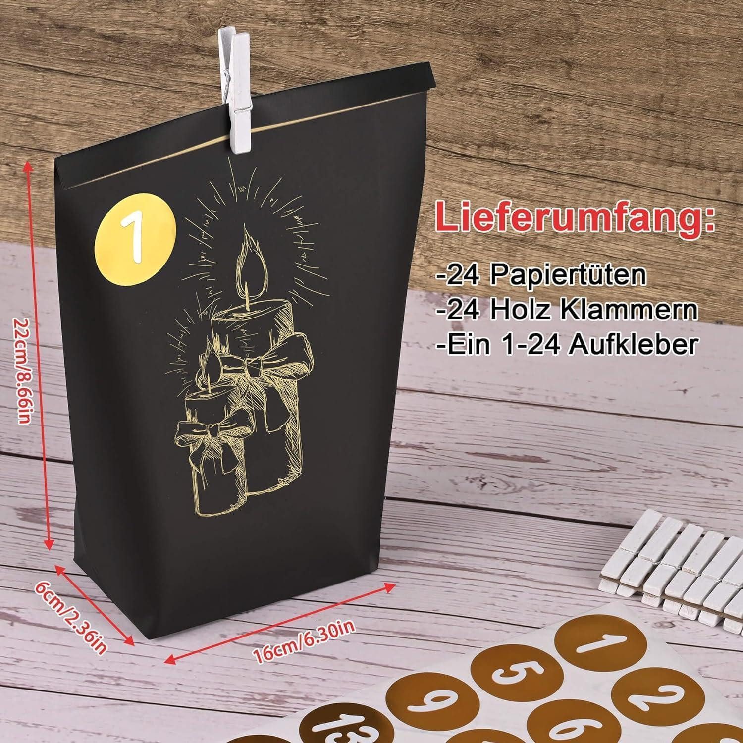 LuxusKollektion DIY-Adventskalender Adventskalender Tüten Schwarzgold Weihnachtskalender DIY