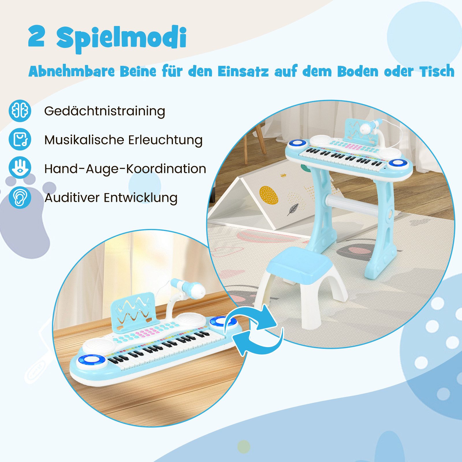 COSTWAY Spielzeug-Musikinstrument, 37 Tasten Klaviertastatur Kinder Keyboard mit Mikrofon