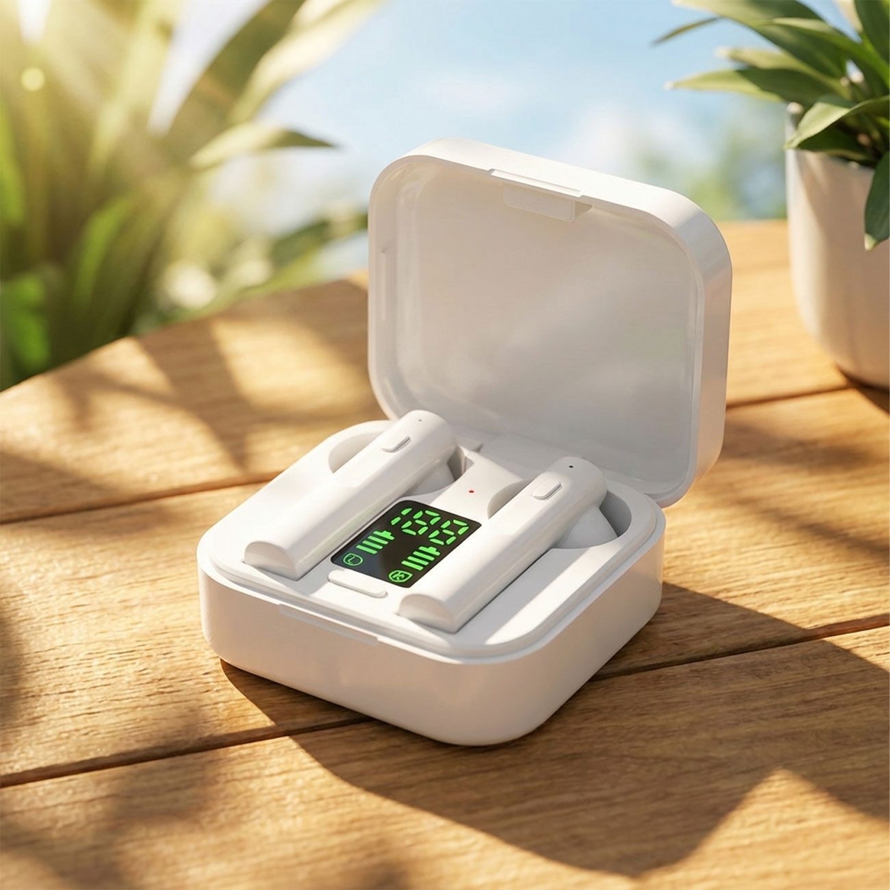 Denver True Wireless In-Ear Kopfhörer, Solar-Ladecase, Bluetooth 5.0, Weiß wireless In-Ear-Kopfhörer (Bluetooth 5.0 In-Ears mit Touch-Control & Solar-Case)