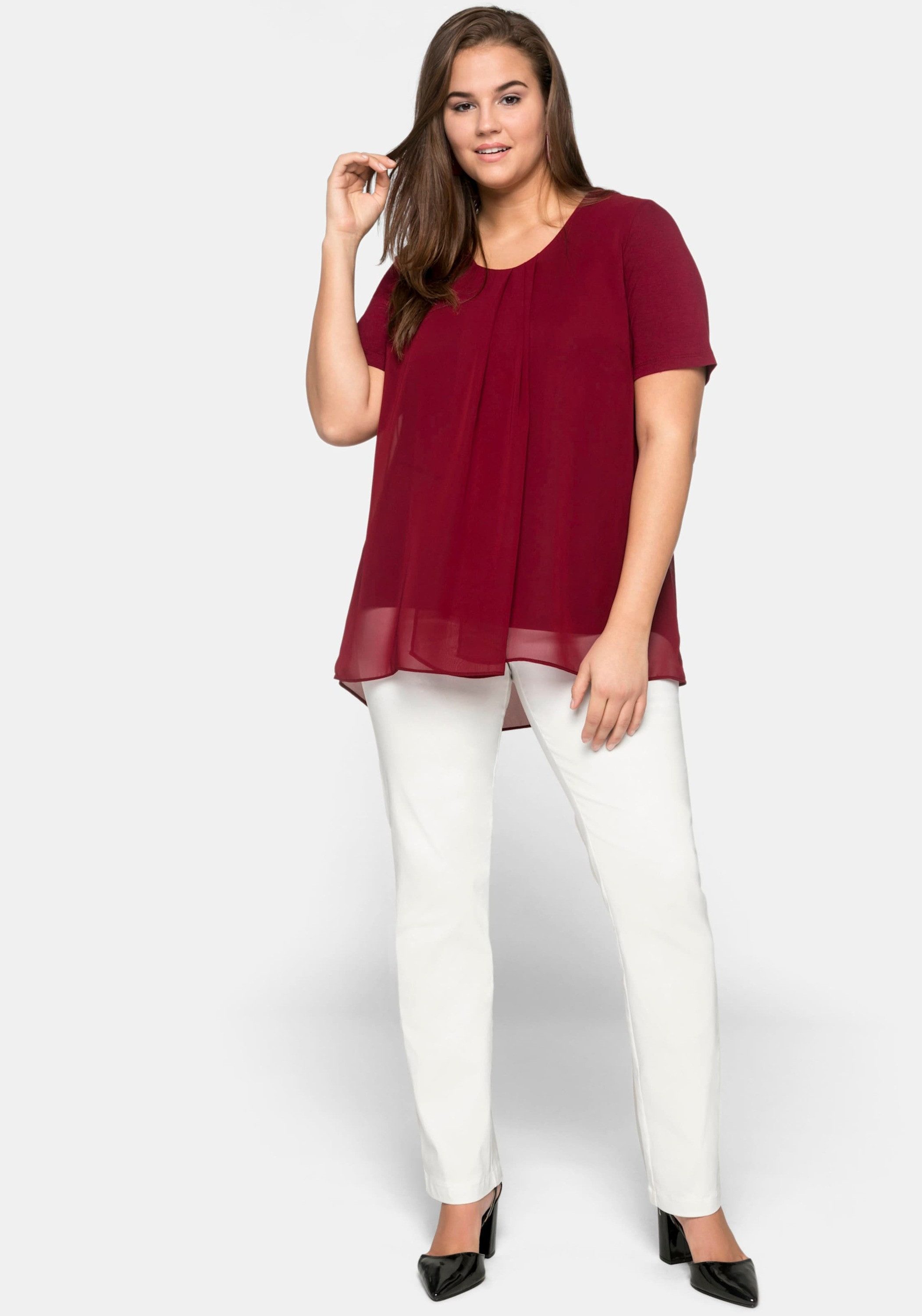 Sheego T-Shirt Blusenshirt Kurzarm im Lagenlook