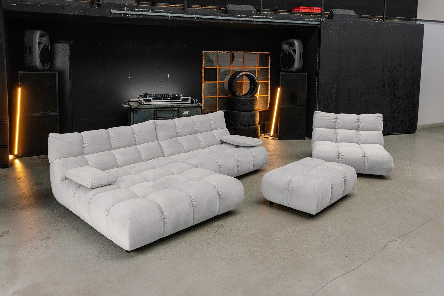 KAWOLA Sitzgruppe VIVIEN, (Set, 3-tlg), Ecksofa Drehsessel Hockerbank Velvet verschiedene Farben