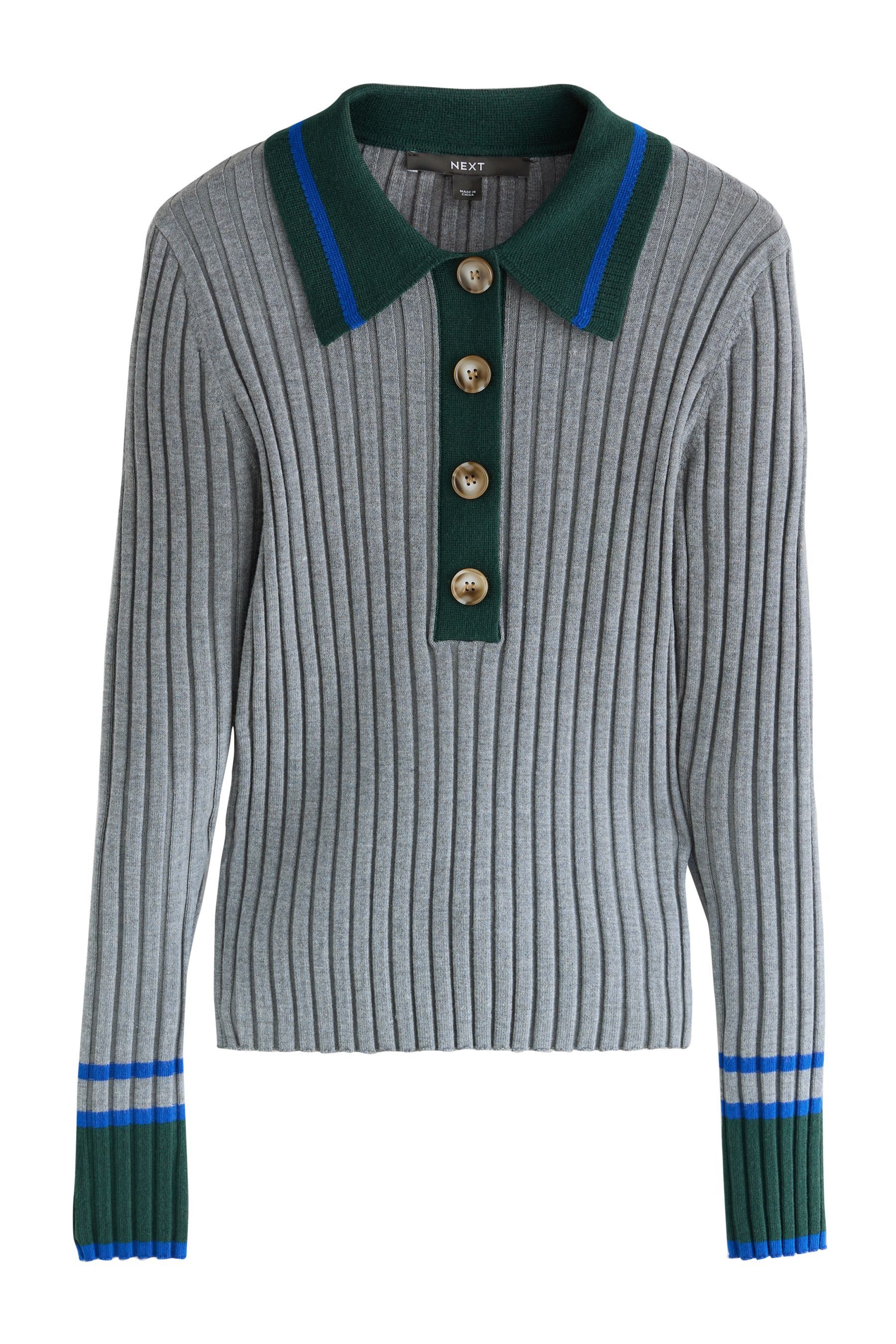 Next Strickpullover Gerippter, langärmeliger Polopullover (1-tlg) günstig online kaufen