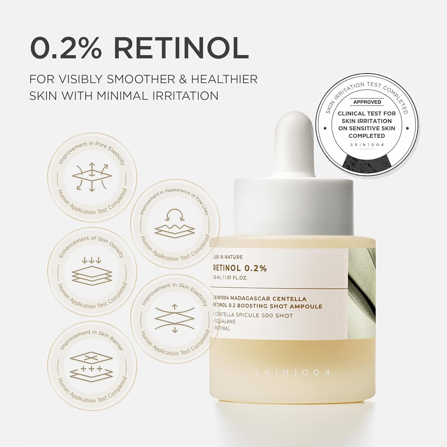 SKIN1004 Gesichtsserum Madagascar Centella Retinol 0.2 Boosting Shot Ampoule 30 ml – vegane K-Beauty Ampulle mit Retinol & Retinal – glättet das Hautbild, stärkt die Hautbarriere – für empfindliche Haut geeignet