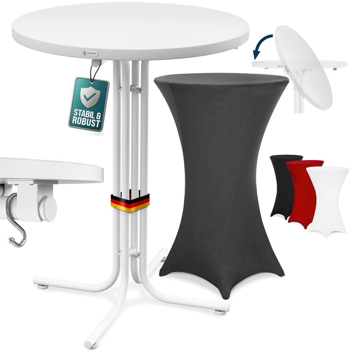 Casaria Stehtisch, Klappbar mit Husse Grau 70cm Hochtisch Rund Partytisch Outdoor