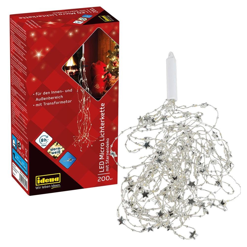 Idena LEDLichterkette 200er, MicroLED, mit Sternendeko, silber