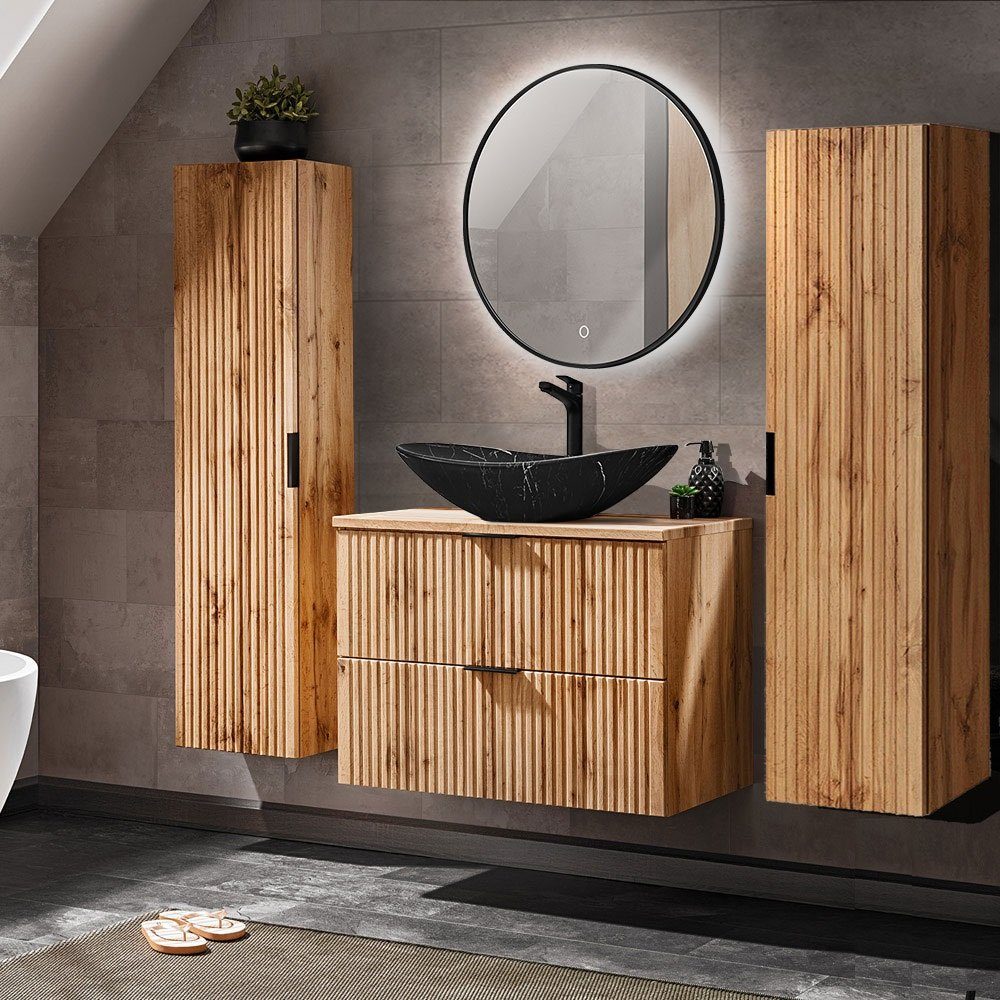 Lomadox Badmöbel-Set ADELAIDE-56, (Spar-Set, 4-St), Eiche Rillenoptik Spieg günstig online kaufen