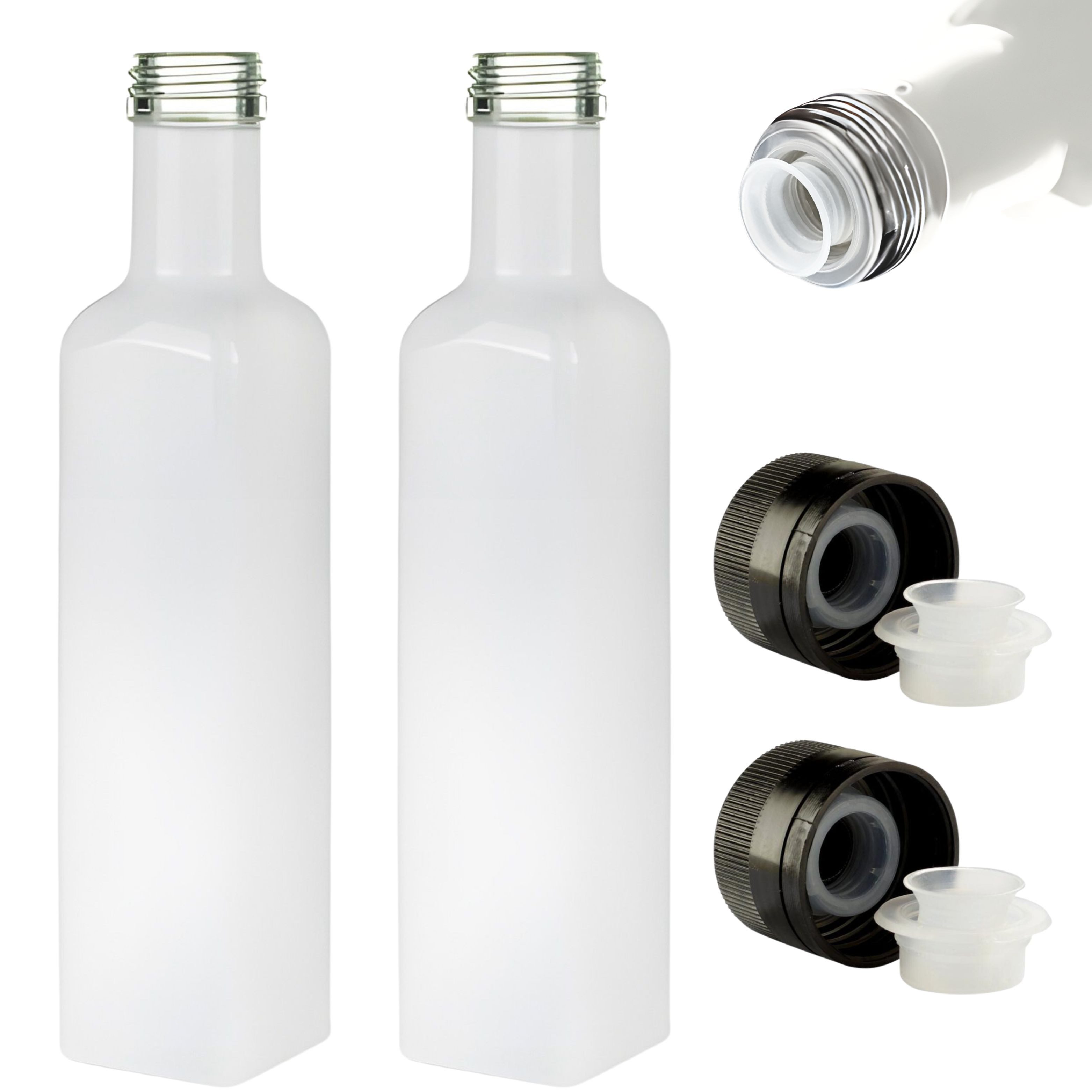 Ölspender 2x Ölflasche 250 ml Glasflasche weiß / schwarz mit Ausgießer