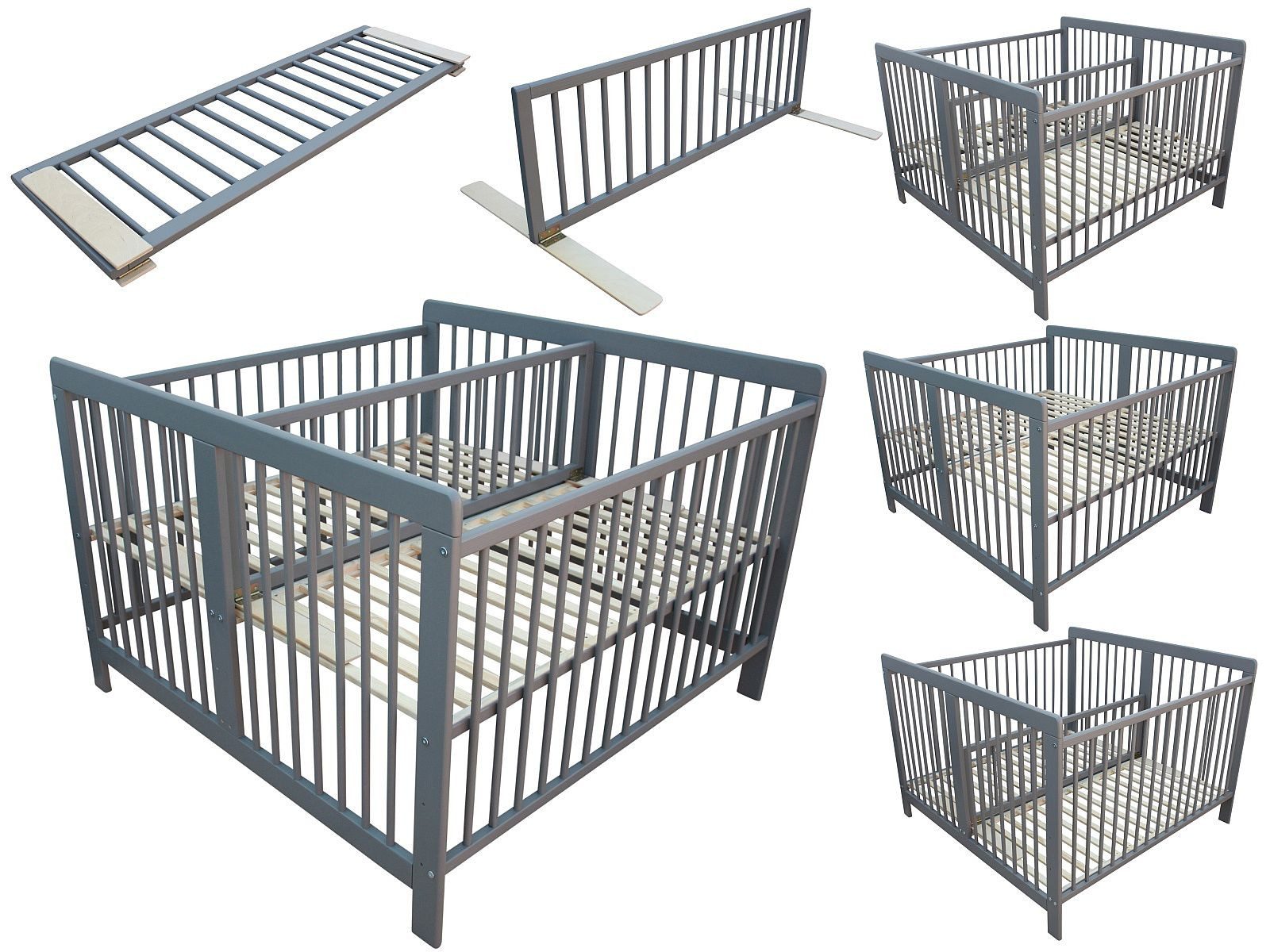 Kinderbett Zwillingsbett 2in1 grau 120x120cm und Trenngitter