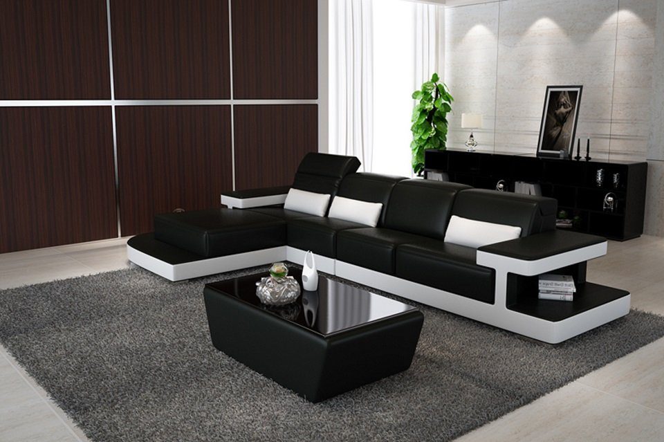 JVmoebel Ecksofa, Leder Modern Couch Wohnlandschaft Ledersofa Sofagarnitur Sofa L-Form Schwarz/Weiß