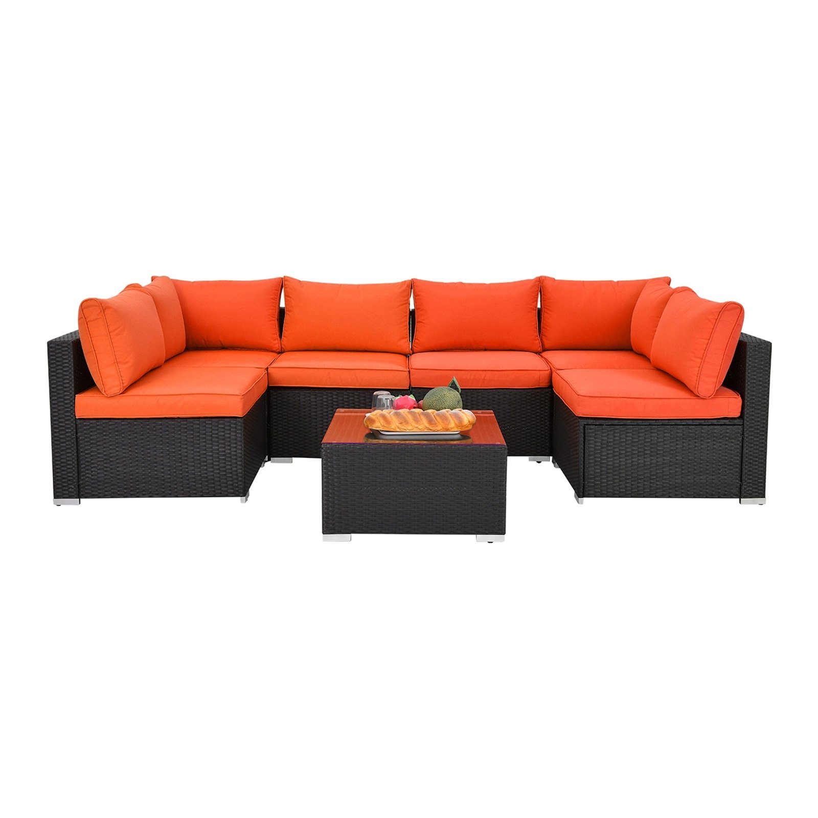 HTI-Living Gartenlounge-Set Terrassenmöbel Bettina Family, (Set, 4-tlg), Loungegarnitur mit Kissen Orange