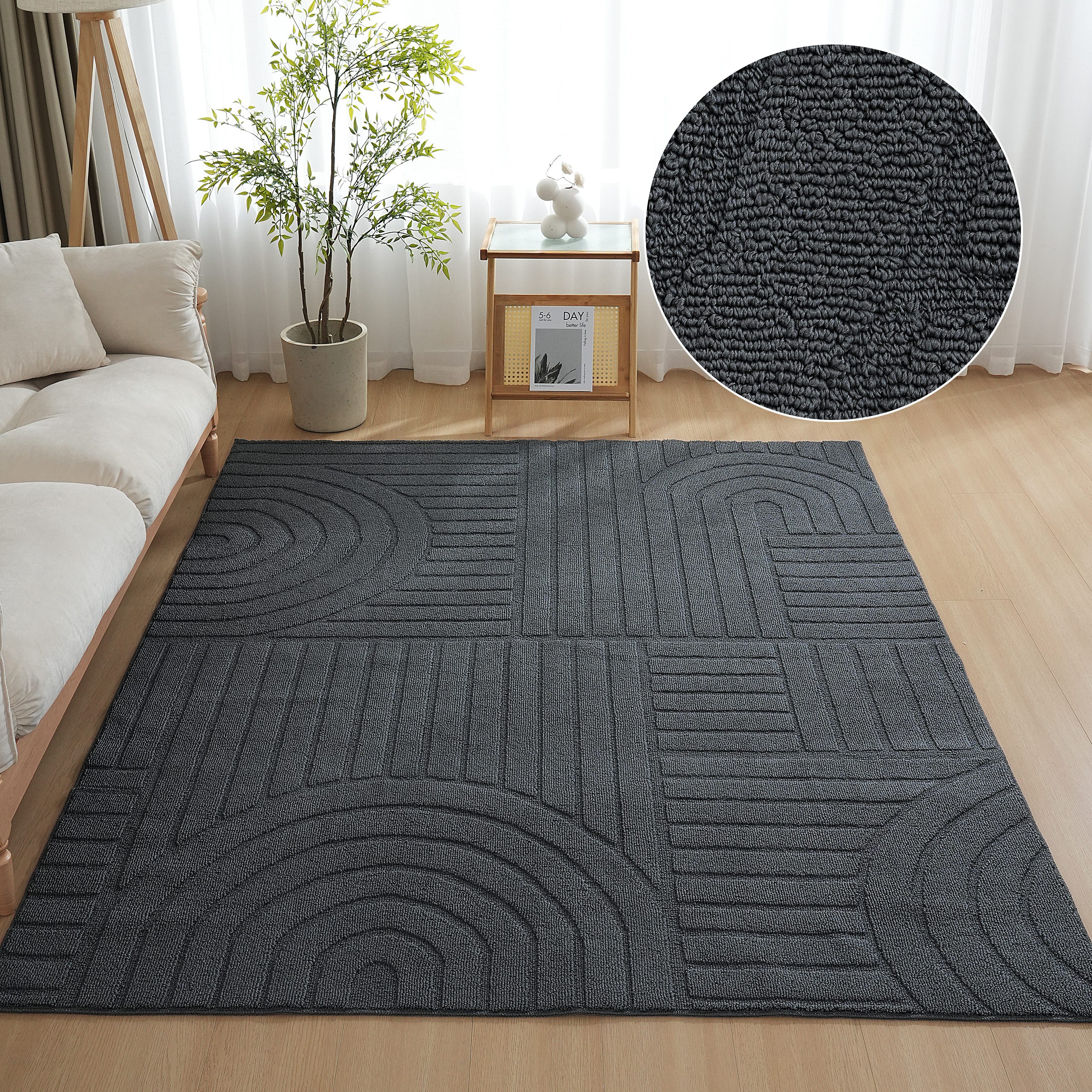 OTTO home Teppich Neele, Boho-Design, Hoch-Tief, waschbar, rechteckig, Höhe: 12 mm, 3D Optik, Skandinavisch, Designteppich, Wohnzimmer, Schlafzimmer