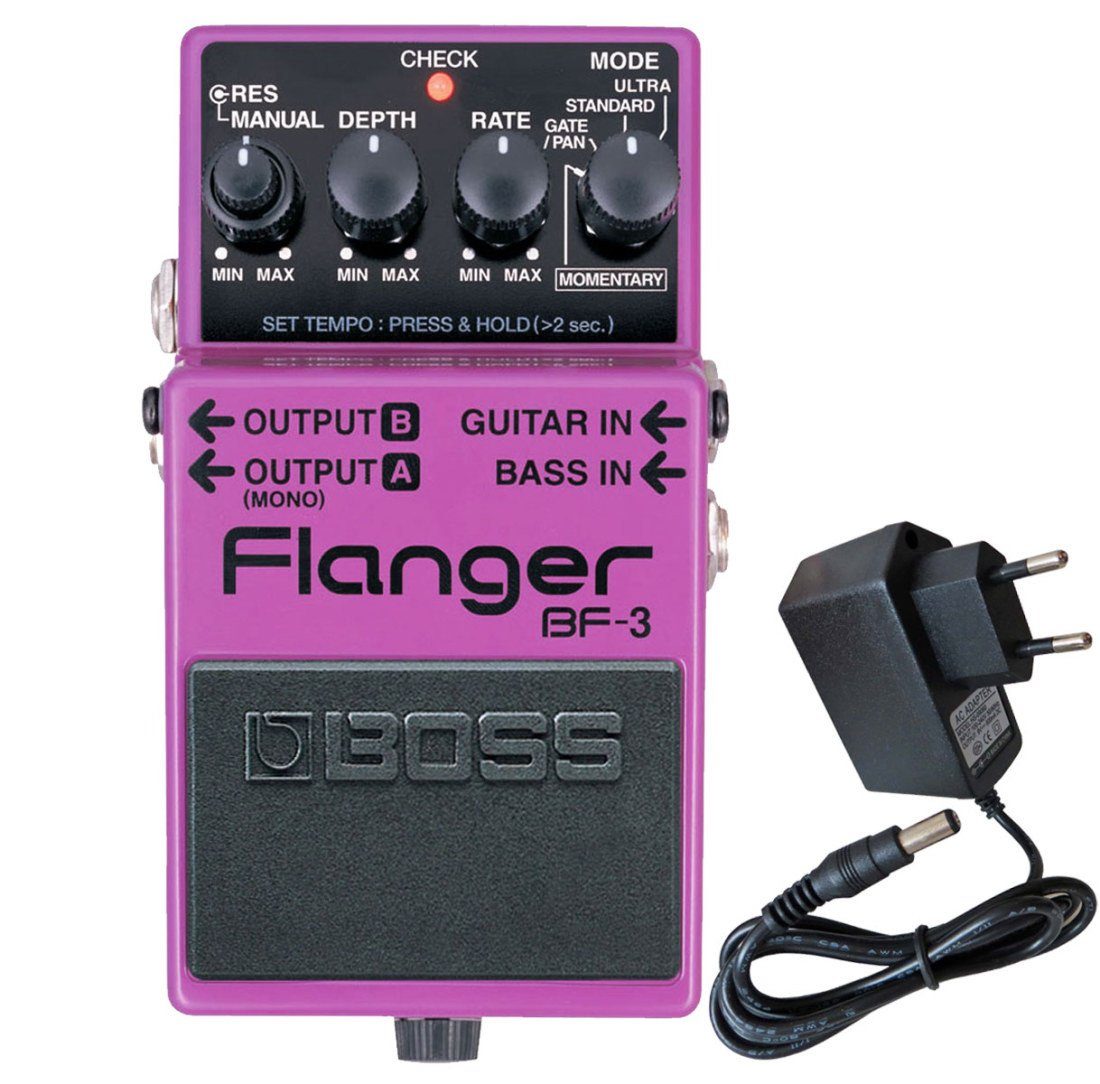 E-Gitarre Boss BF-3 Flanger Pedal Effektgerät mit Netzteil