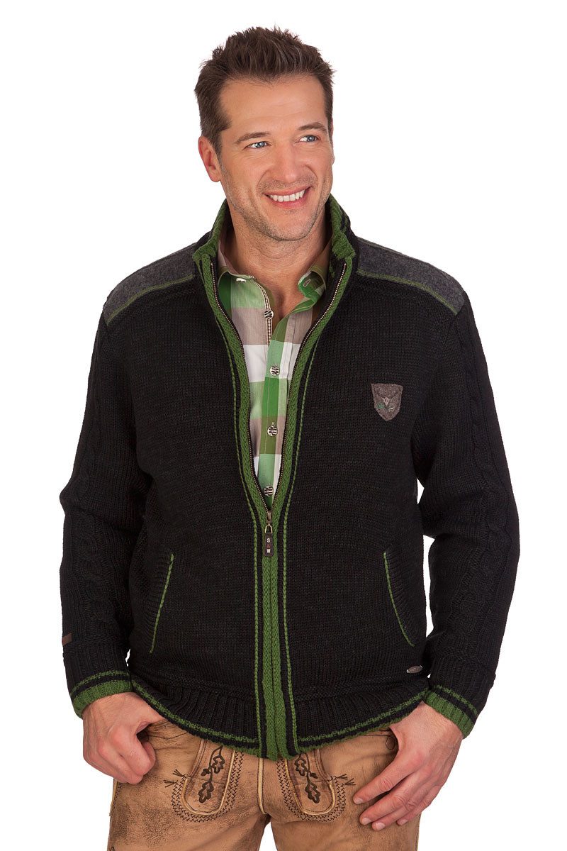 Spieth & Wensky Trachtenstrickjacke Strickjacke Herren - NETZBACH - Meisterschaftsjacke - grün, schwarzme
