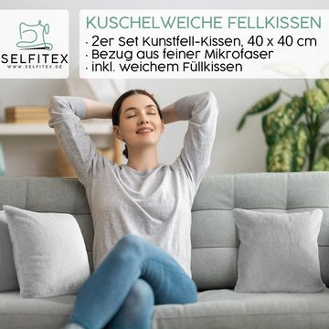 Selfitex Dekokissen 2 er Set Sofakissen Fellkissen mit Füllung und Bezug 40x40 cm, Zierkissen, für Sofa, Couch, Bett