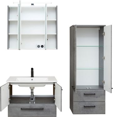 Saphir Badmöbel-Set Quickset 945 3-teilig, Keramik-Waschtisch mit LED-Spiegelschrank, (4-St), Midischrank, 7 Türen, 3 Schubladen, 8 Einlegeböden, inkl. Türdämpfer