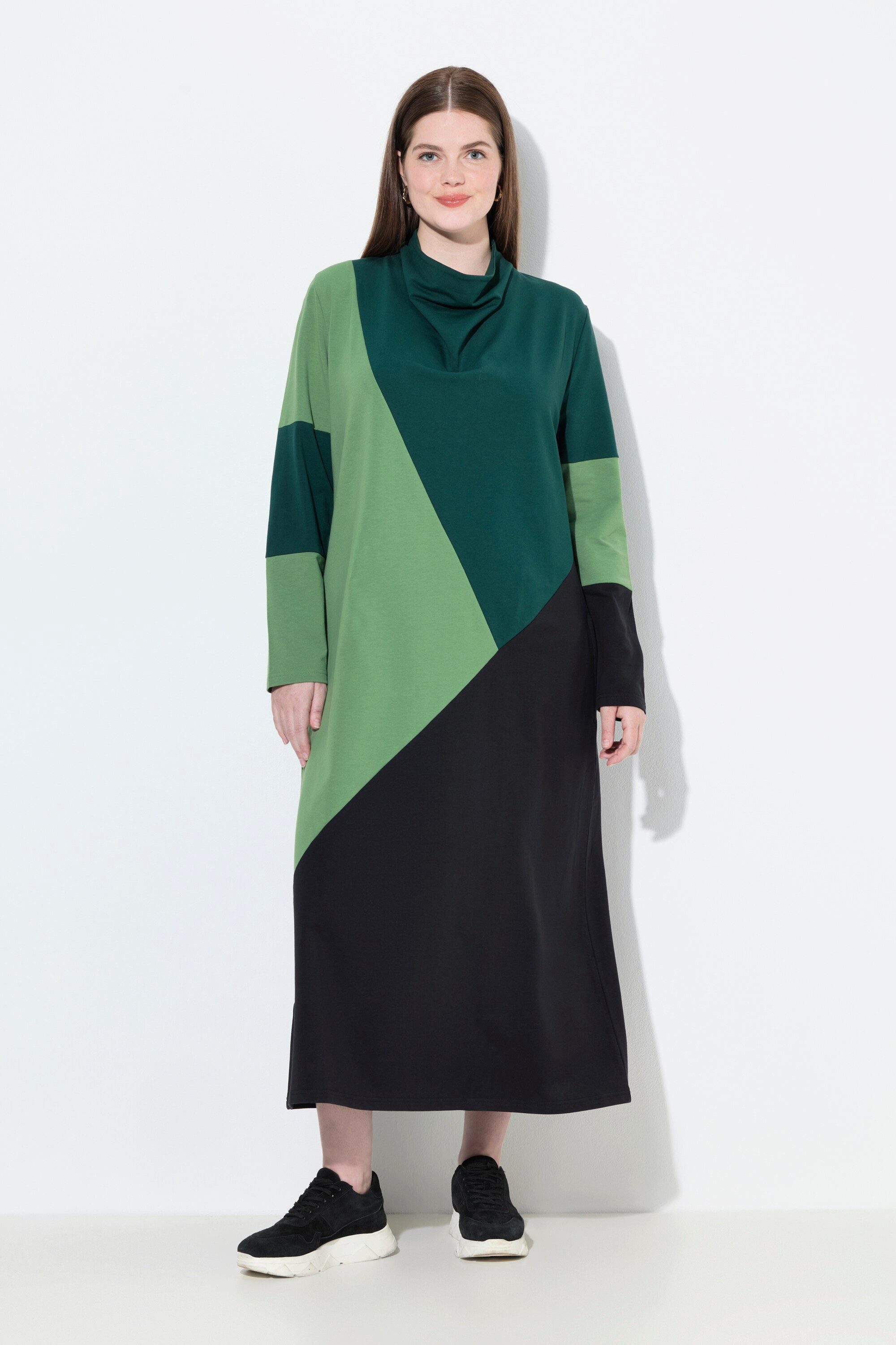 Ulla Popken Midikleid Sweatkleid Wasserfall-Ausschnitt Langarm günstig online kaufen