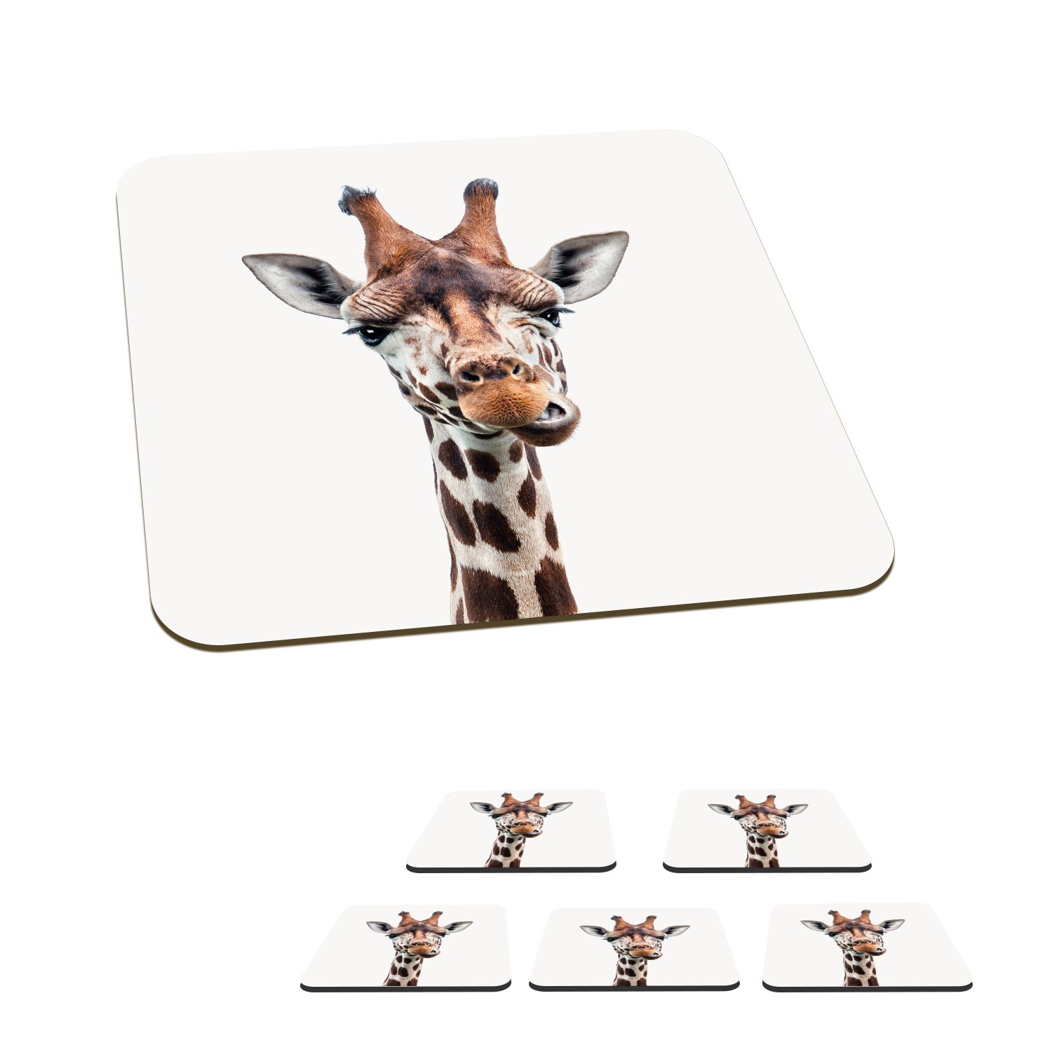 Giraffe, MuchoWow Glasuntersetzer Untersetzer, für Gläser, Porträt - - Tasse Korkuntersetzer, Zubehör 6-tlg., Glasuntersetzer, Tischuntersetzer, Tiere