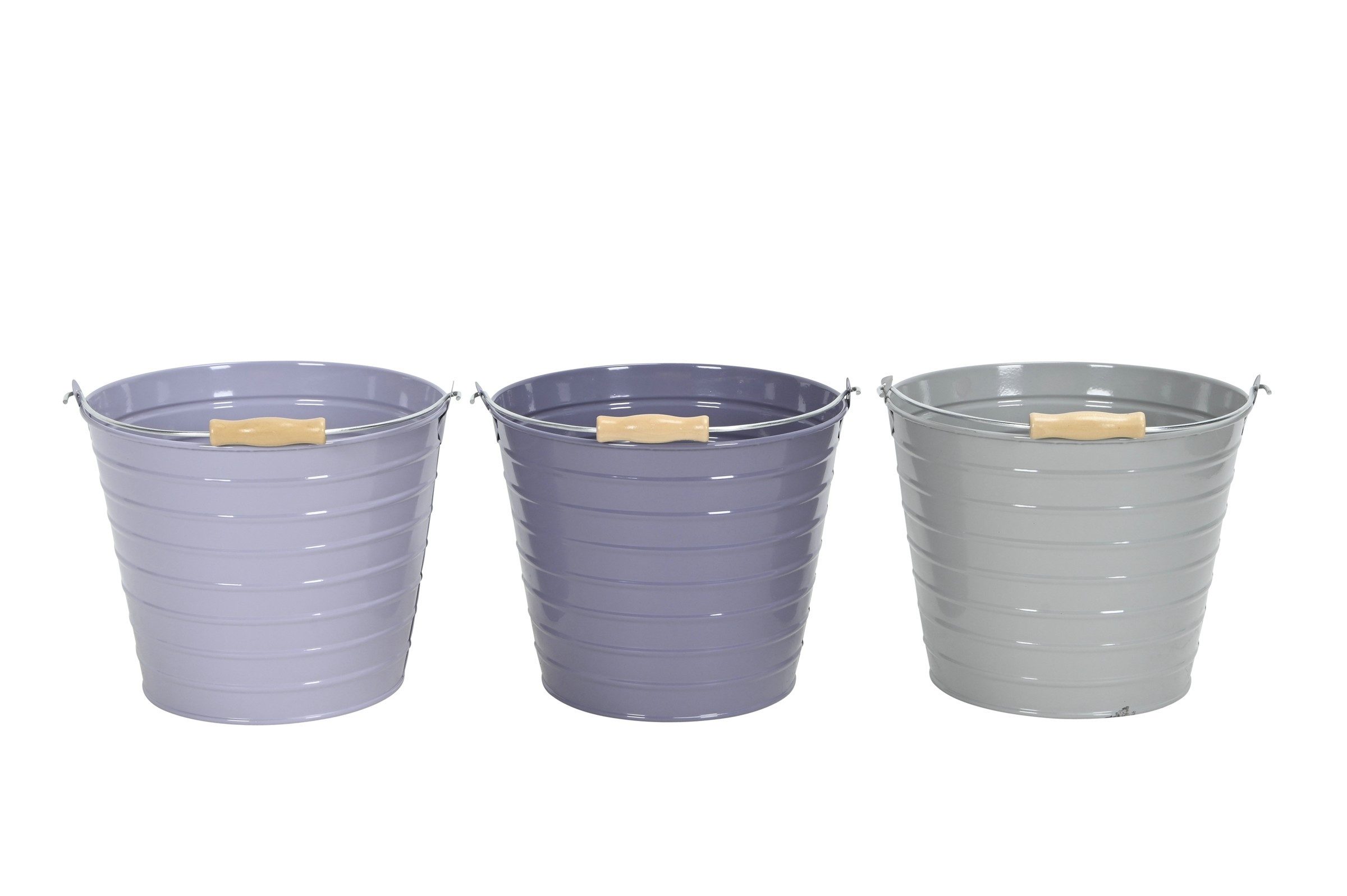 finehomegarden Blumentopf Eimer Metall mit Henkel 3farbig sort. Pflanztopf flieder/lila/grau (3 St), Topf Metalleimer Übertopf Pflanzgefäß 4Größen wählbar / Paket