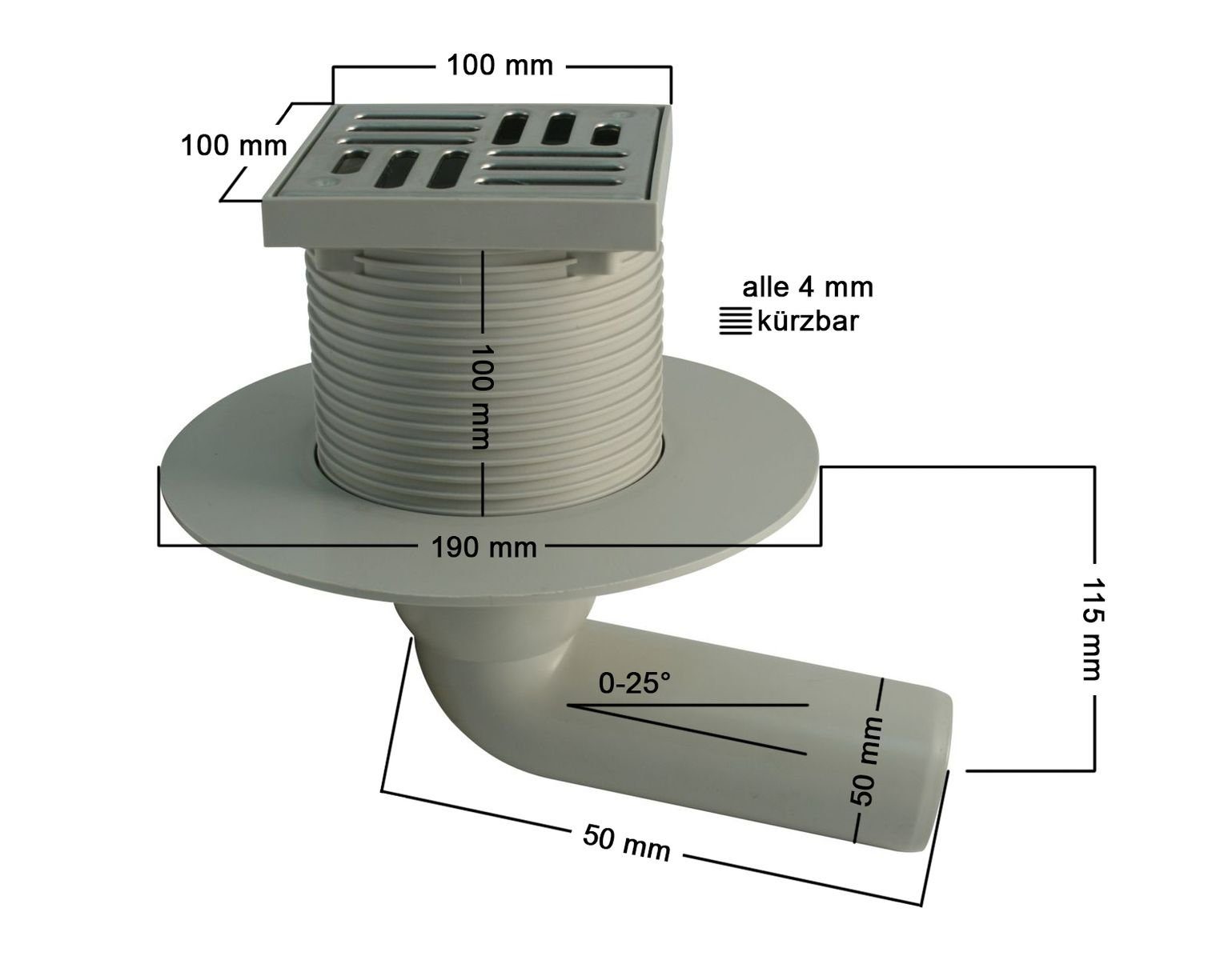 Marley Deutschland GmbH Haus- und Hofablauf DN50 Balkonablauf 100x100mm, Art. 067322