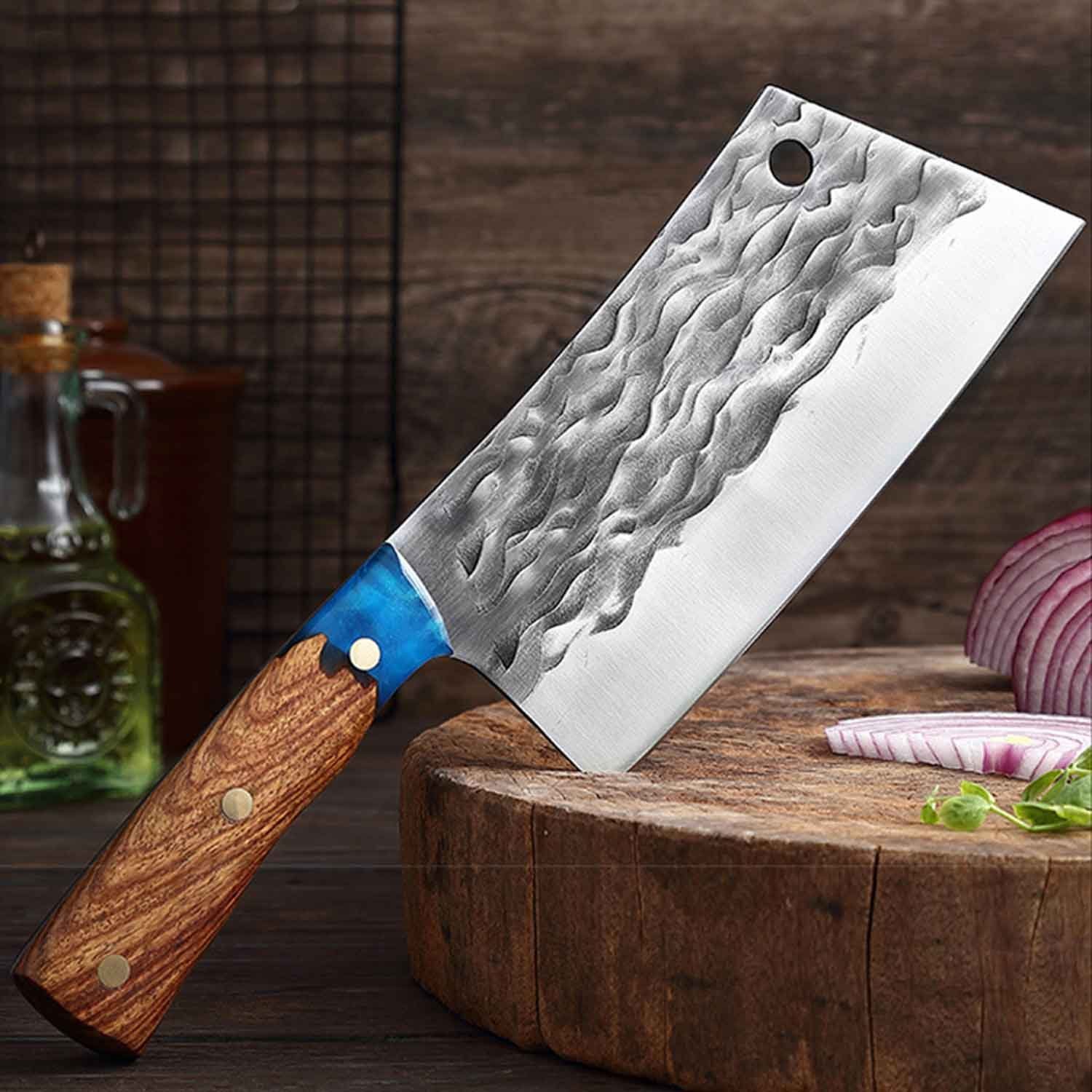 Muxel Hackmesser Hackmesser, Metzgermesser aus geschmiedetem Stahl. Das Kochmesser, gehämmerte Klinge