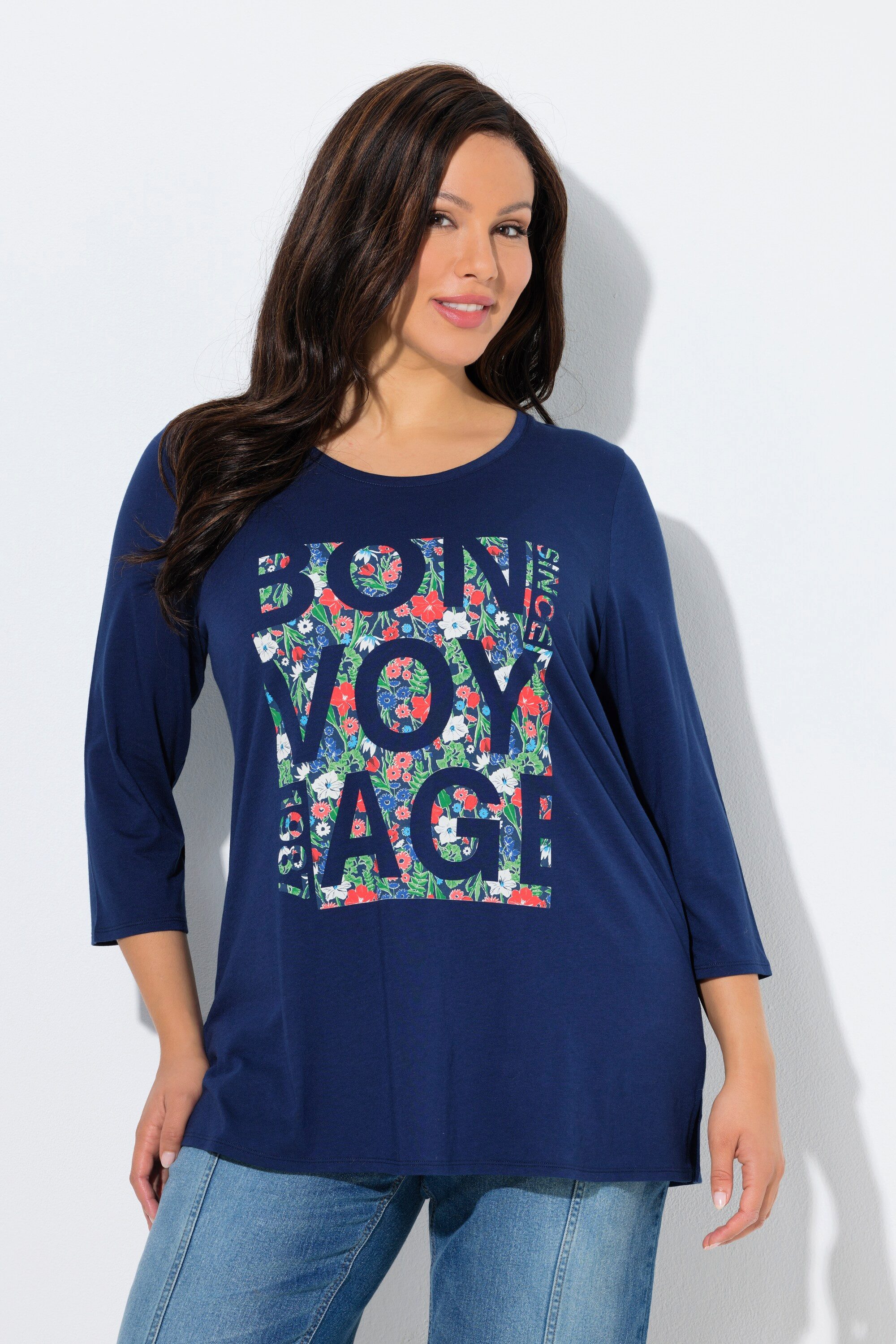 Ulla Popken T-Shirt Shirt Bon Voyage Classic Rundhals 3/4-Arm