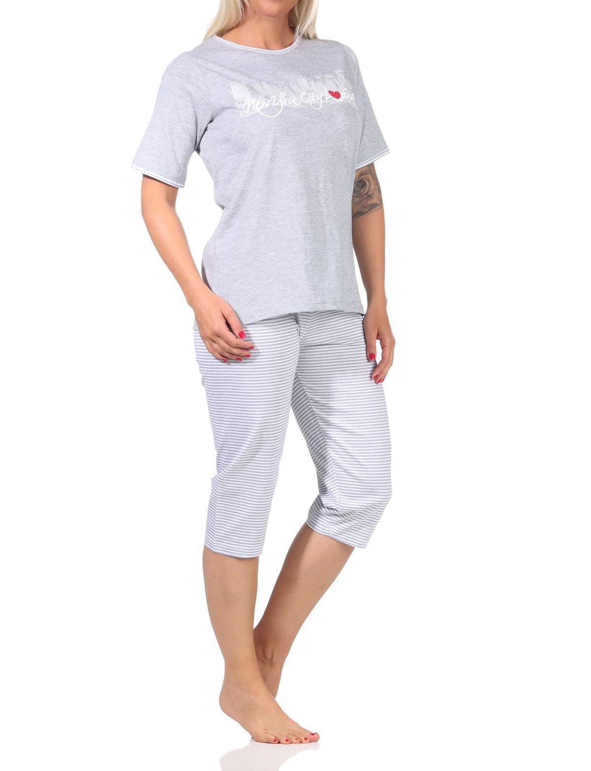 Normann Pyjama Damen Capri-Schlafanzug mit 3/4-Hose + Frontprint – Bild 2 von 4