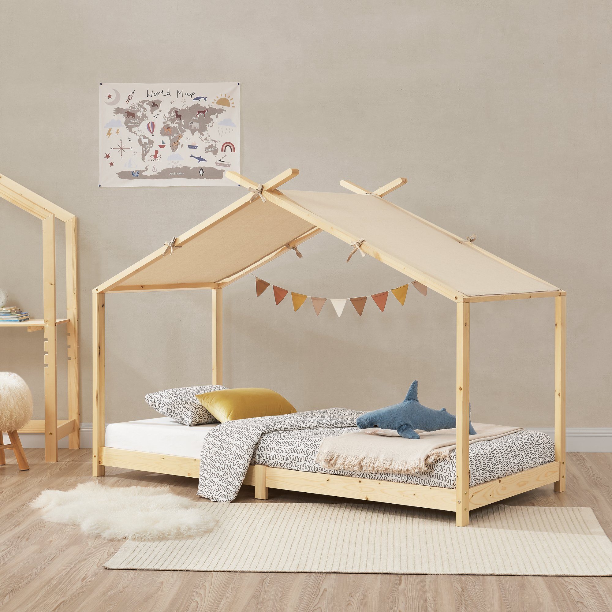 en.casa Kinderbett, »Brome« Hausbett 90 x 200 cm Holz Naturfarben günstig online kaufen