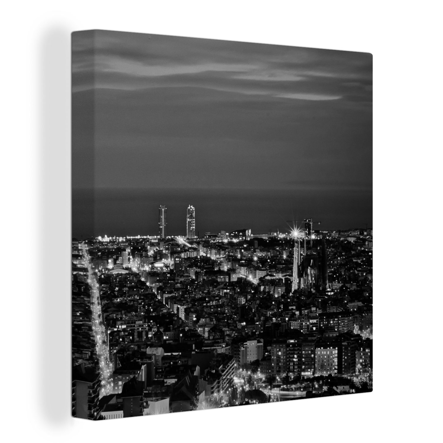 OneMillionCanvasses® Leinwandbild Spanien - Skyline Wohnzimmer - für Schwarz Leinwand - Bilder - Barcelona St), Weiß, Schlafzimmer (1