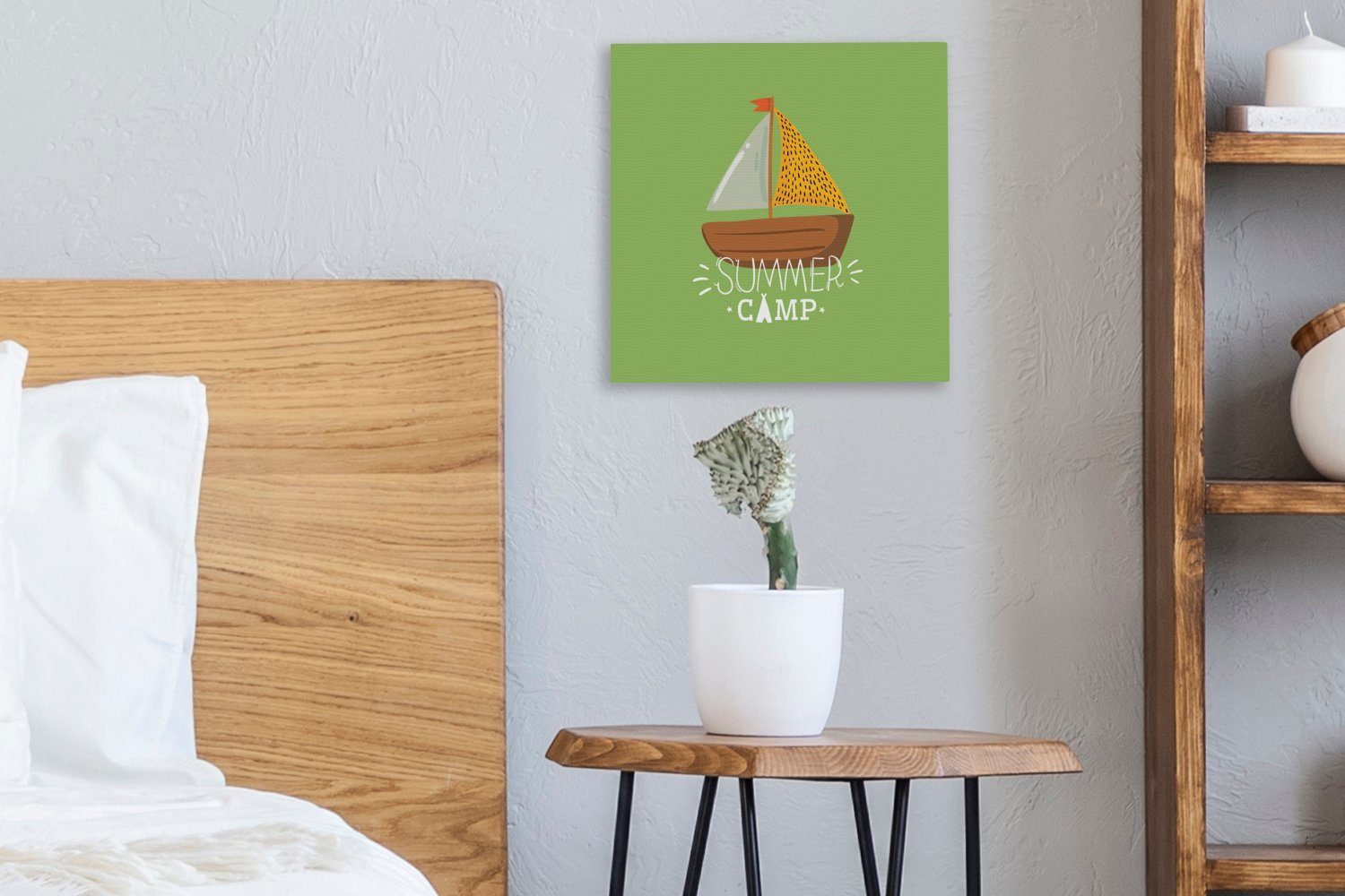 Grün, Schlafzimmer Leinwandbild Boot Sommer für (1 - St), - Wohnzimmer Bilder OneMillionCanvasses® Leinwand