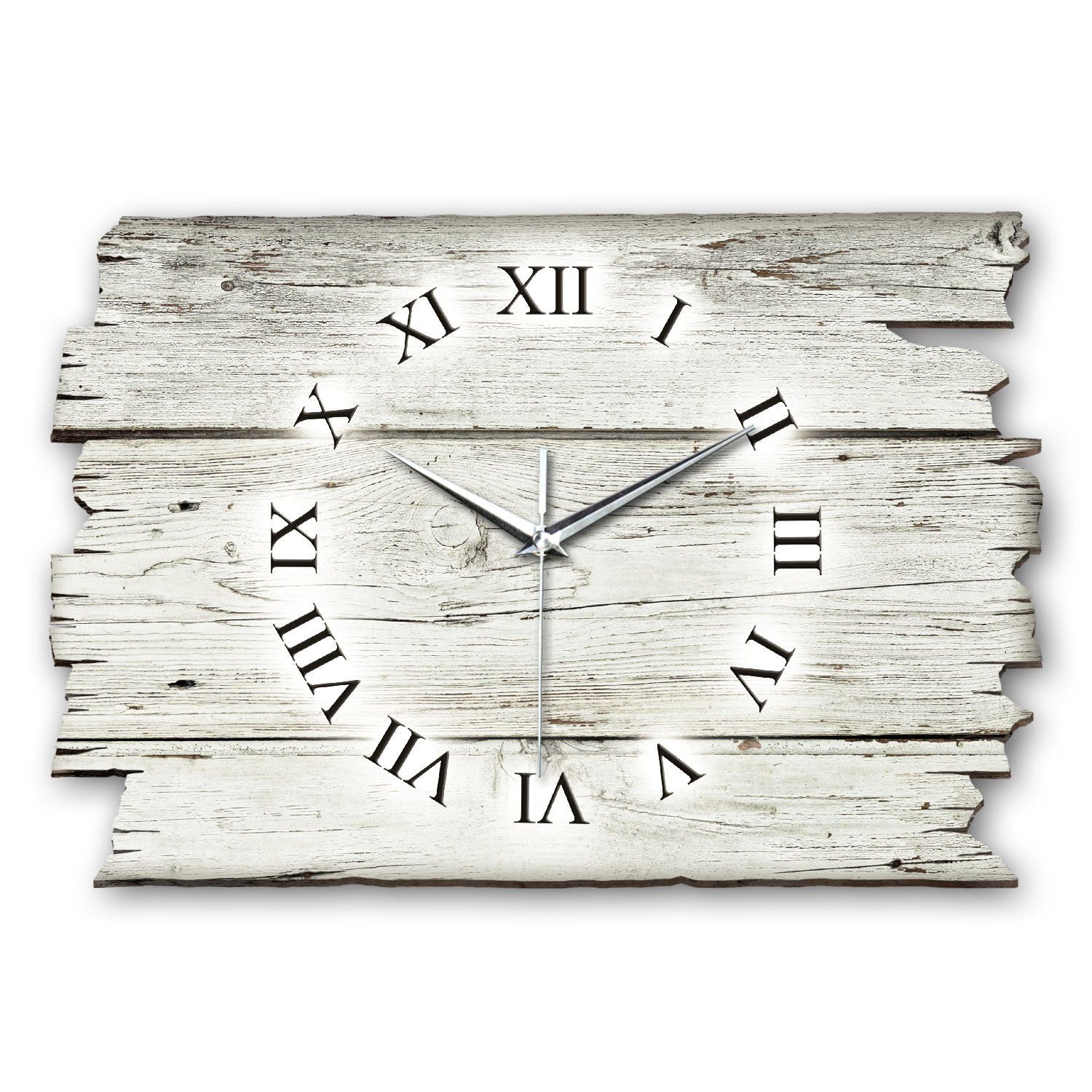 Kreative Feder Funkwanduhr Design-Wanduhr „Holz-Design weiß“ aus Holz (ohne Ticken; flüsterleises Uhrwerk; außergewöhnlich, modern)