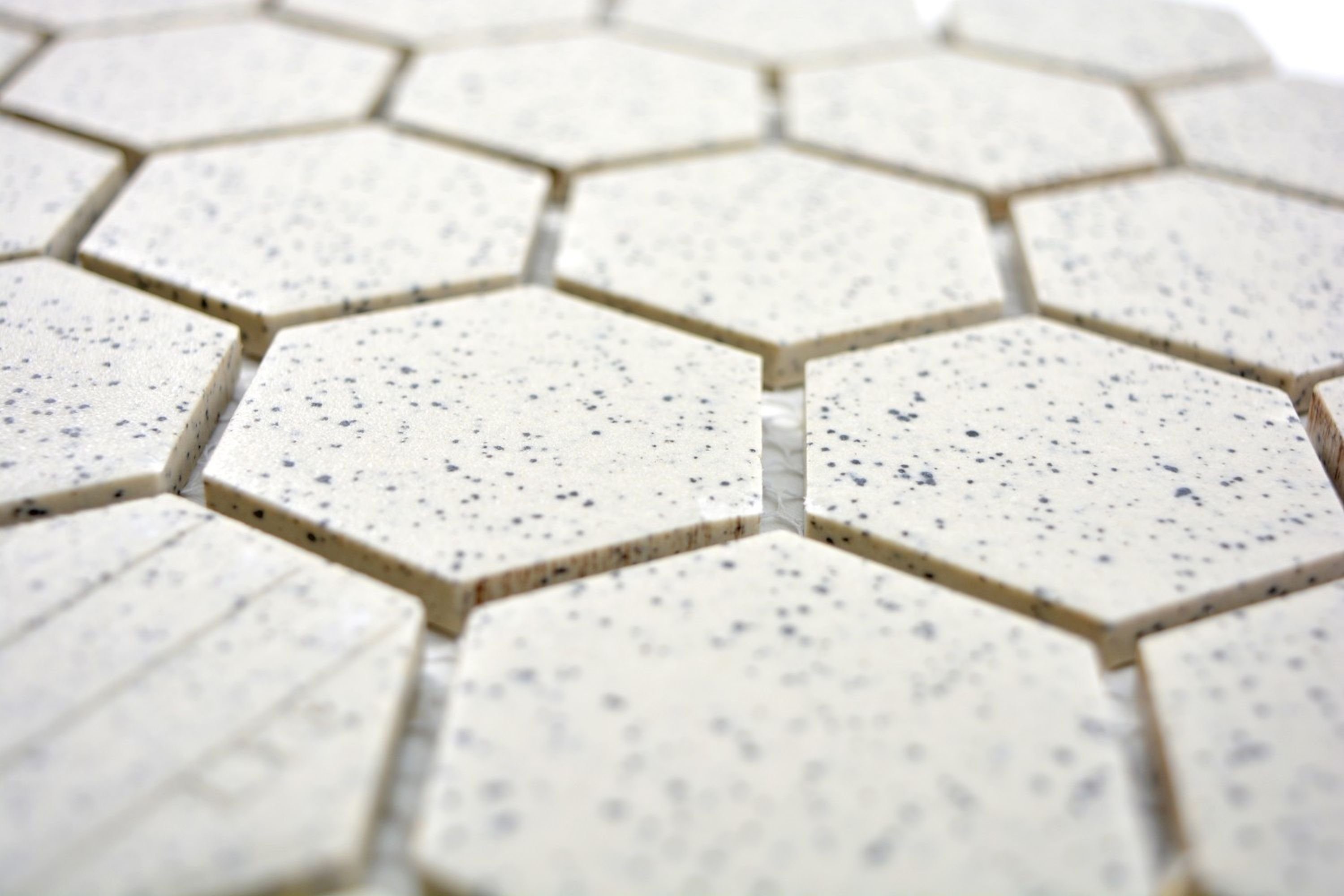 Mosani Keramik Bodenfliese Hexagonale Sechseck Fliese Hexagaon, Keramik Rutschhemmend Mosaik cremeweiß