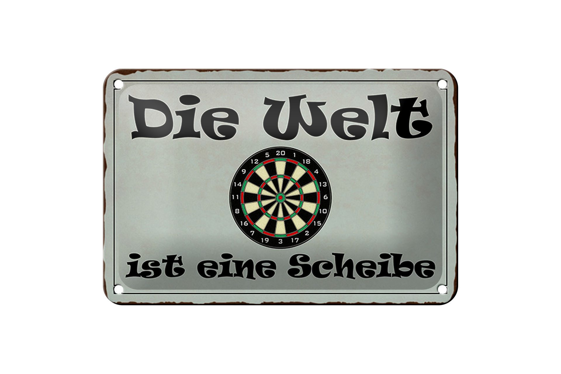 Femer GmbH Metallschild Spruch 18x12cm Darts die Welt ist eine Scheibe, (1 St), gewölbte Oberfläche, abgerundete Ecken, umgeschlagene Kanten