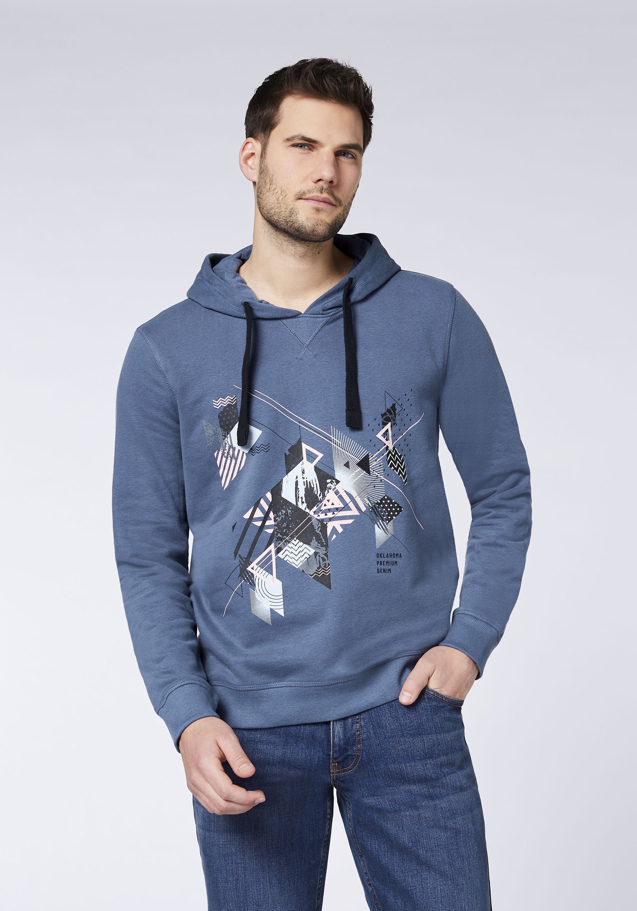 Kapuzensweatshirt weicher French-Terry-Qualität aus Indigo 19-3929 PREMIUM Vintage DENIM OKLAHOMA