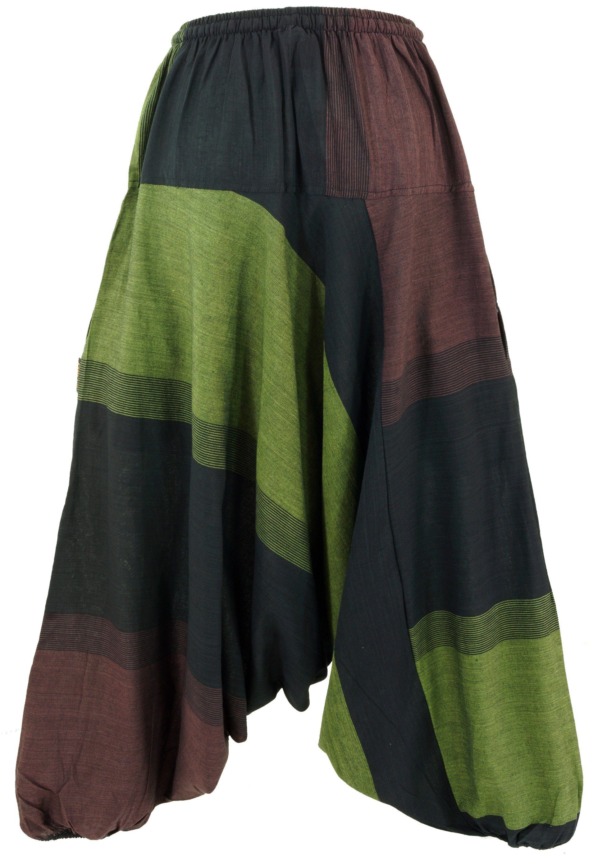 Guru-Shop Boho.. Pluderhose, Gestreifte Relaxhose Haremshose, Ethno Style, Bekleidung coffee alternative