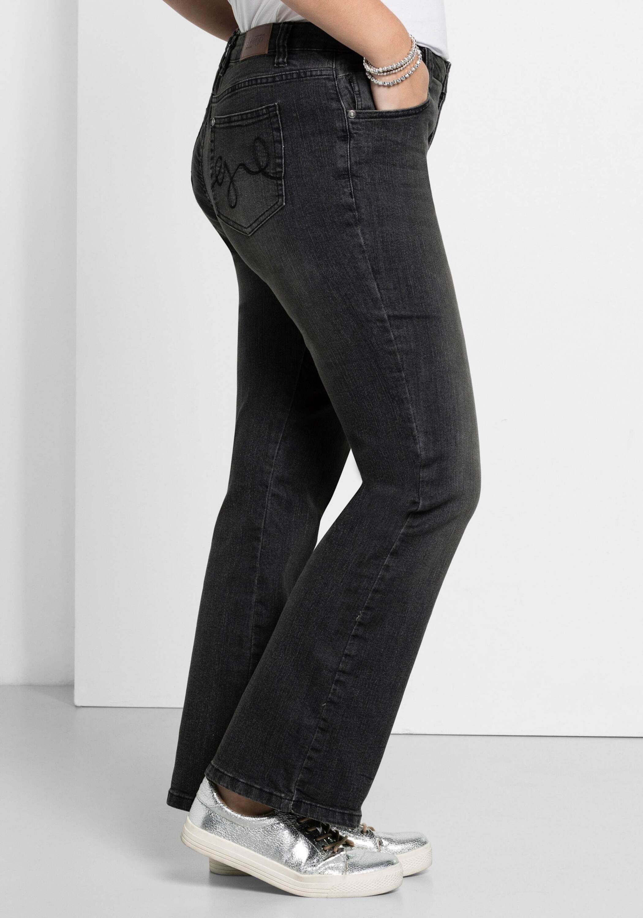 Sheego Bequeme Jeans Bootcut-Jeans in 5-Pocket-Form, mit Used-Effekten